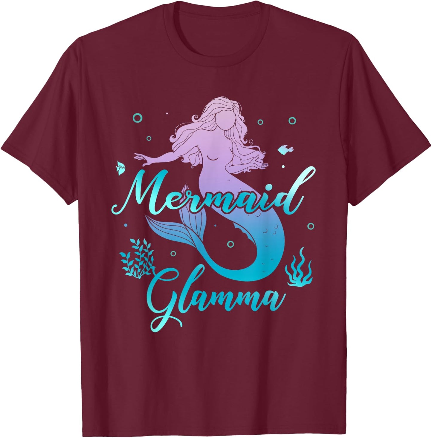 Mermaid Glamma Matching Mermaid Squad Birthday Party T-Shirt - T-Shirt | Maroon