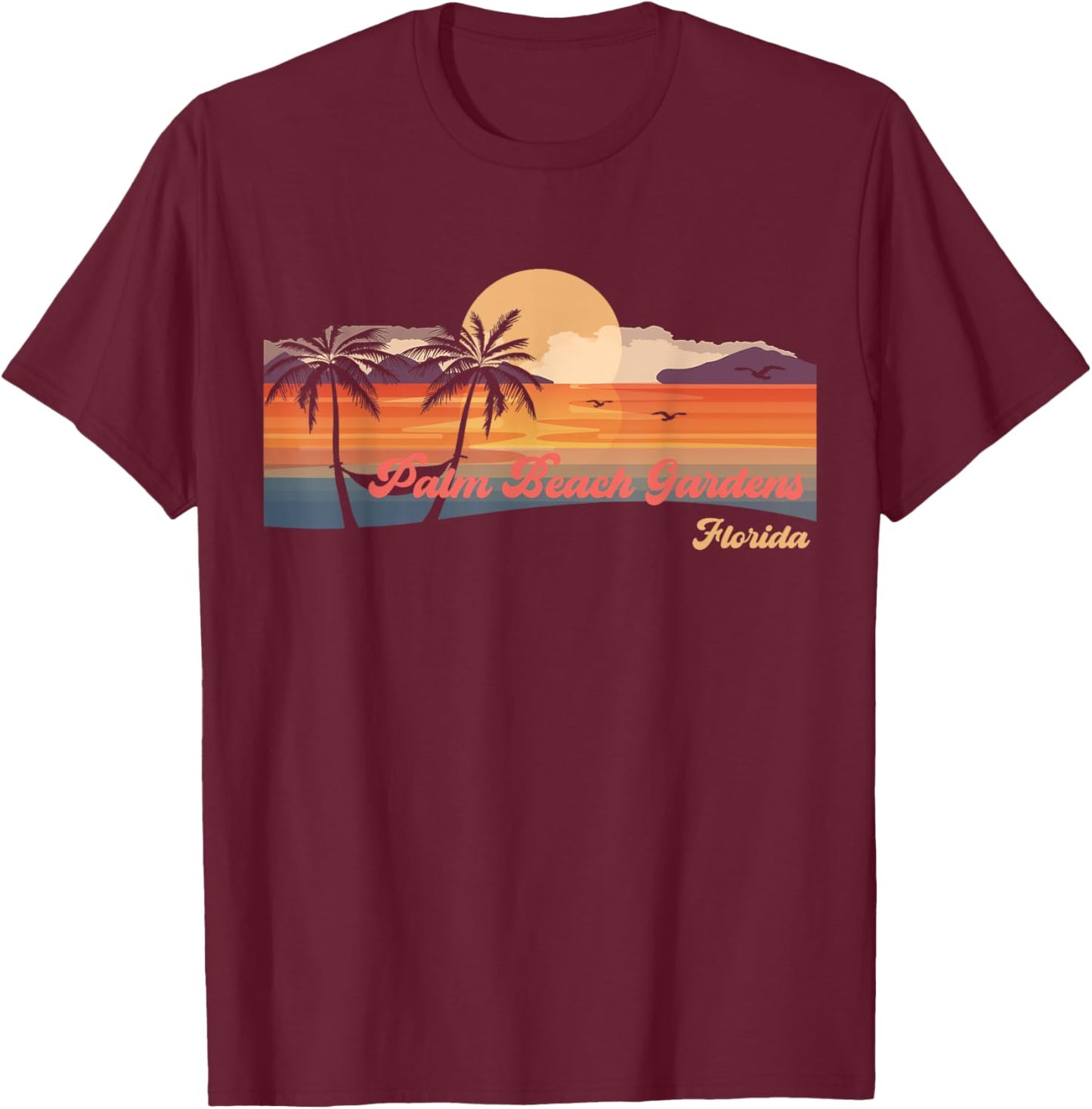Vintage Palm Beach Gardens Florida Beach Men Women T-Shirt - T-Shirt | Maroon
