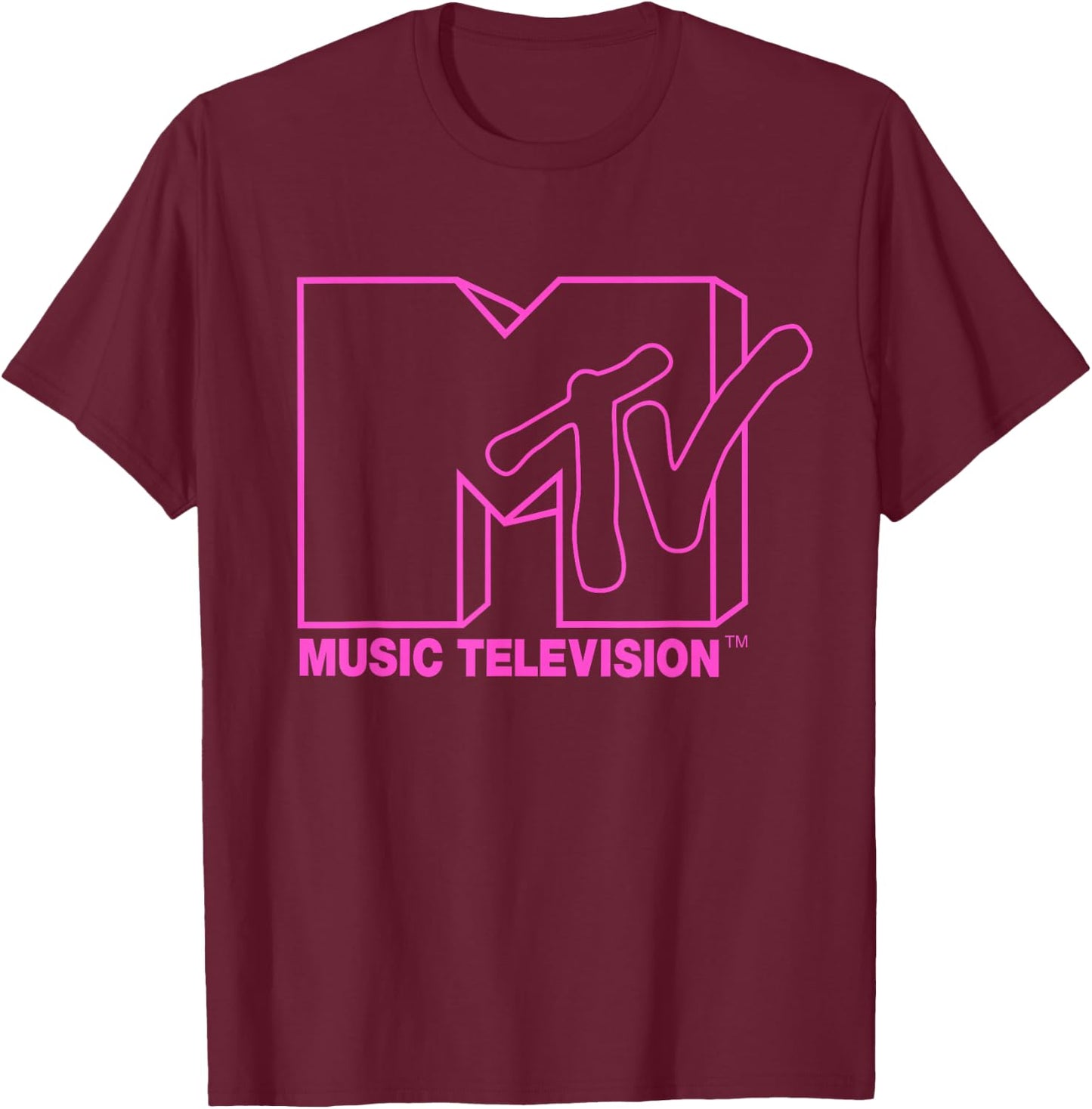 MTV - Neon Pink Logo Outline T-Shirt - T-Shirt | Maroon