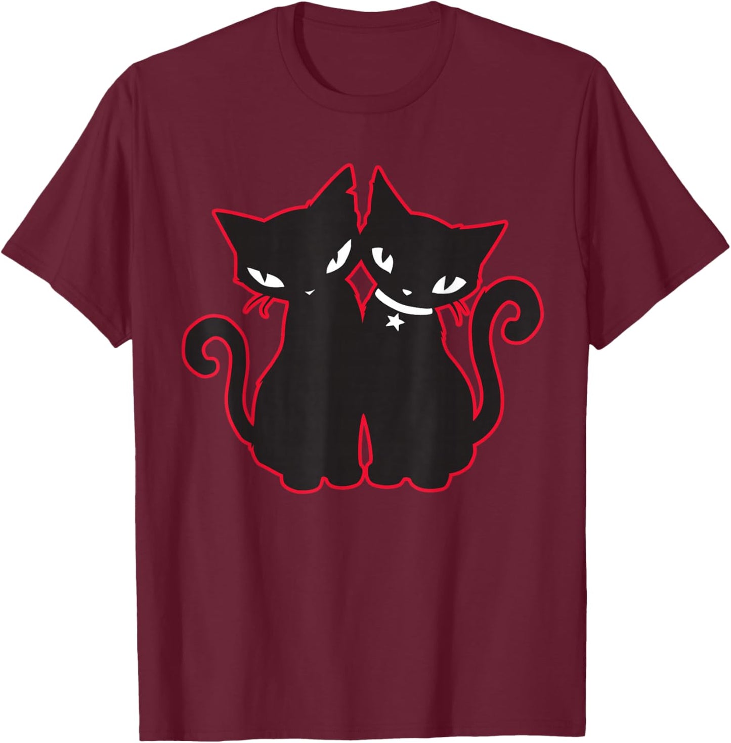 Emily The Strange Double Trouble - Women's X-Small Black Short Sleeve Classic Fit Cotton Blend T-Shirt - T-Shirt | Maroon