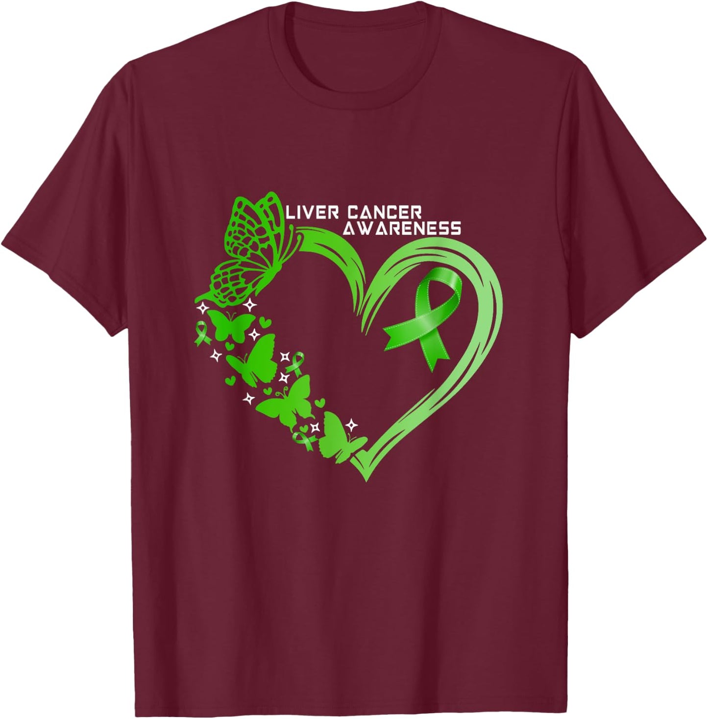 Liver Cancer Awareness Green Ribbon Liver Cancer Warrior T-Shirt - T-Shirt | Maroon