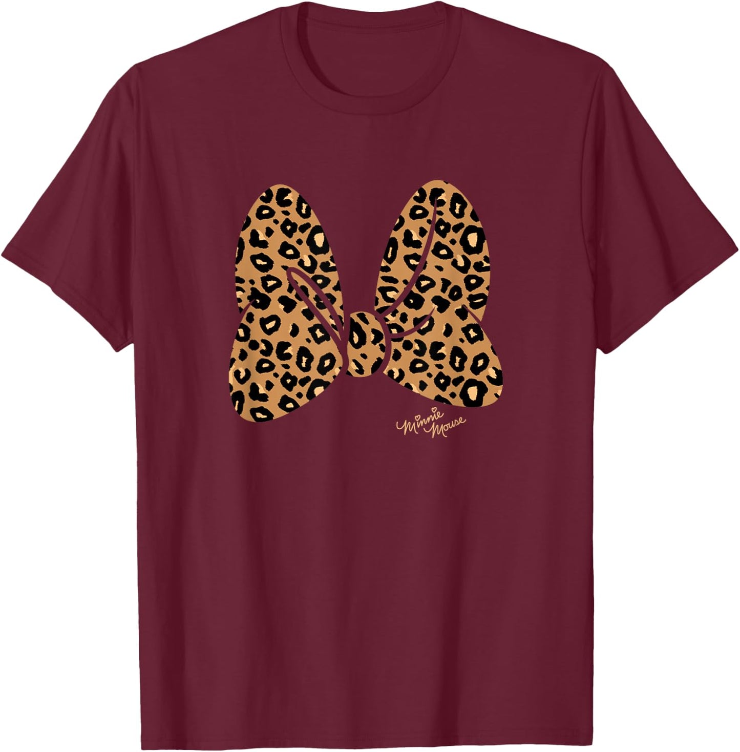 Disney Minnie Mouse Classic Leopard Print Bow T-Shirt - T-Shirt | Maroon