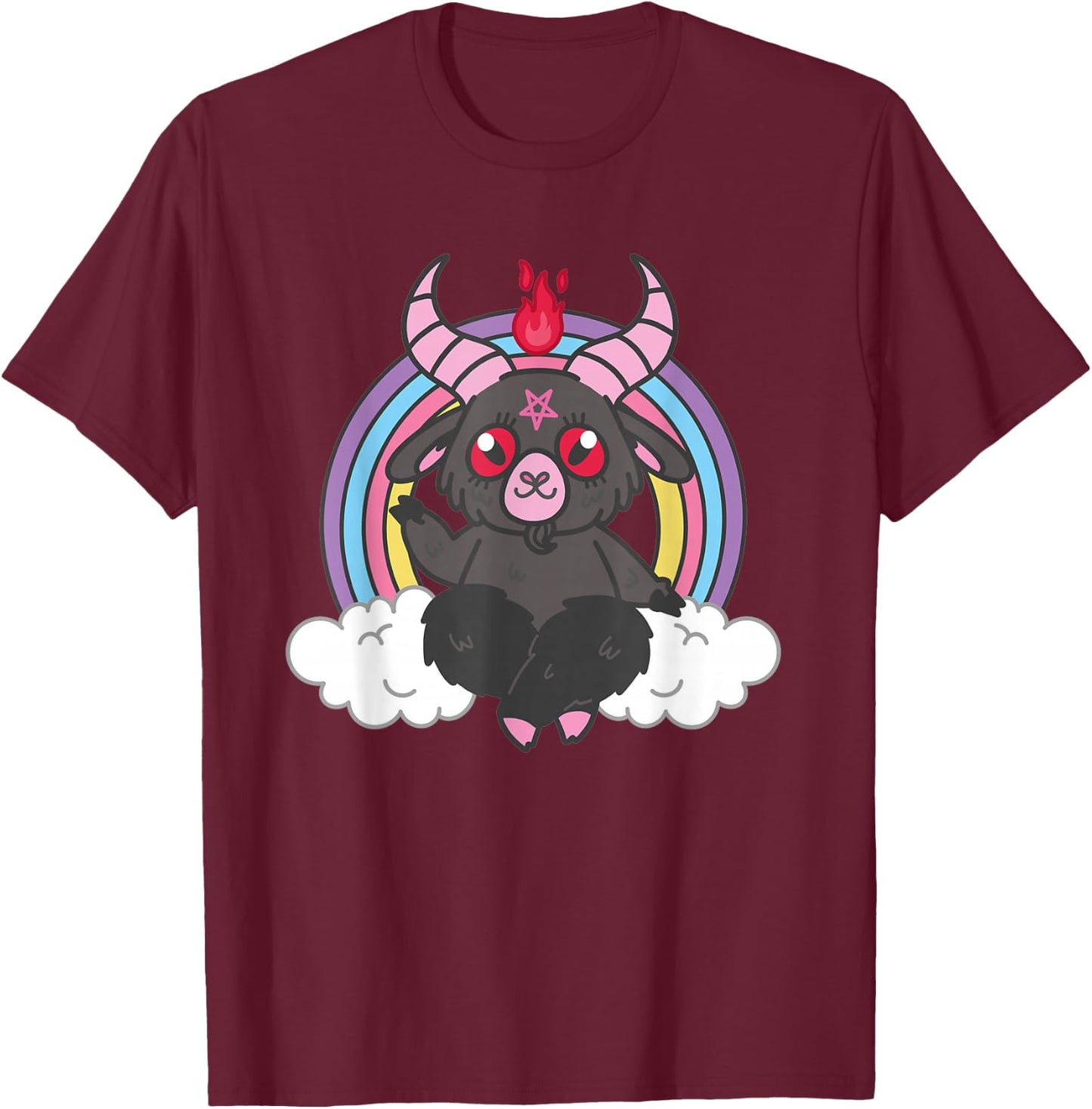 Pastel Goth Cute Kawaii Weird Goat Rainbow Satanic Pentagram T-Shirt - T-Shirt | Maroon