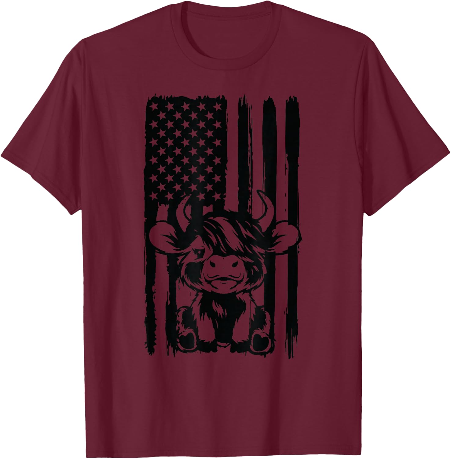 Highland Cow baby American Flag USA Patriot T-Shirt - T-Shirt | Maroon