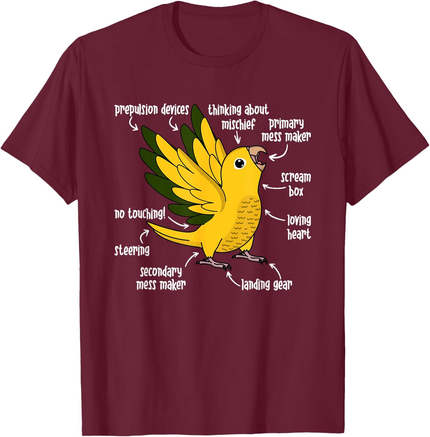 Parrot Anatomy I Golden Conure T-Shirt - T-Shirt | Maroon