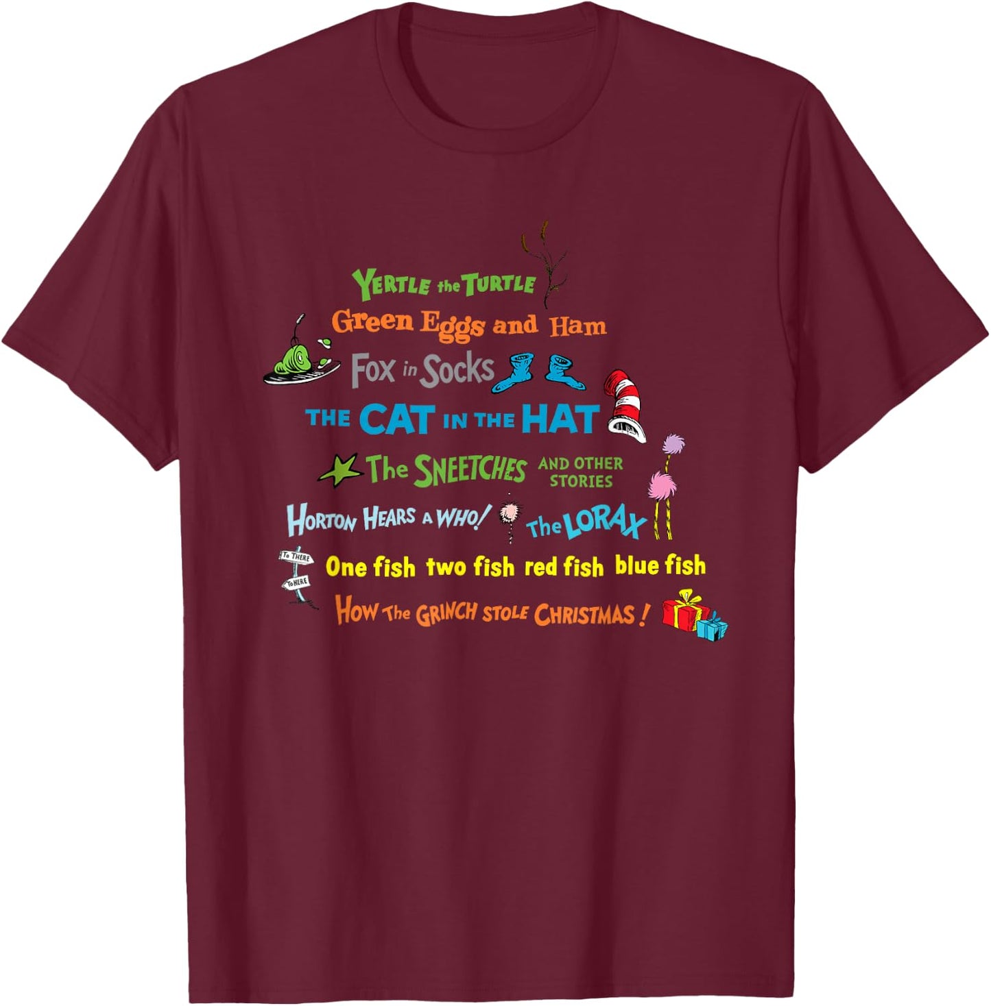 Dr. Seuss Book Title T-Shirt - T-Shirt | Maroon