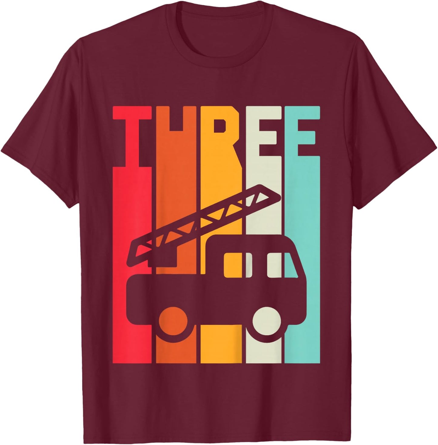 Fire Truck 3rd Birthday Boys Firefighter Fireman 3 Years T-Shirt - T-Shirt | Maroon