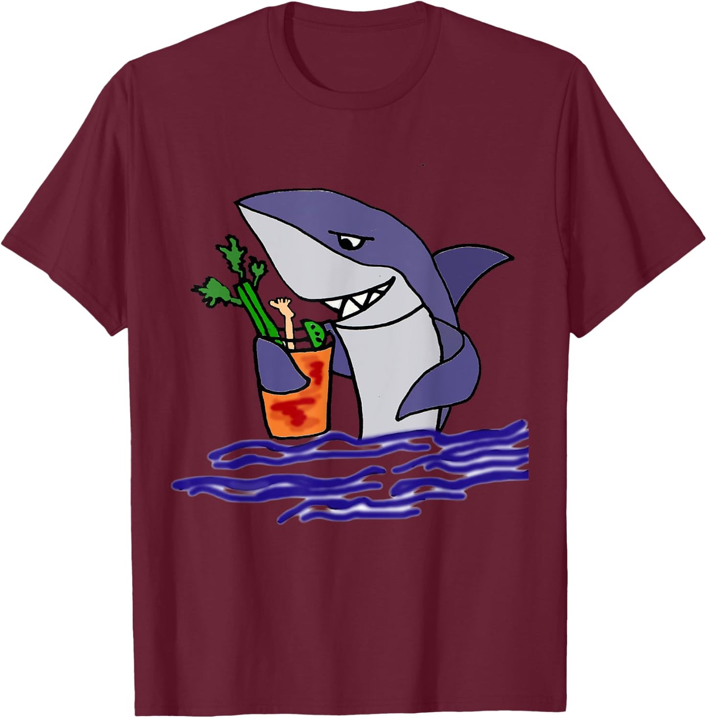 Smiletodaytees Funny Shark Drinking Bloody Mary T-Shirt - T-Shirt | Maroon