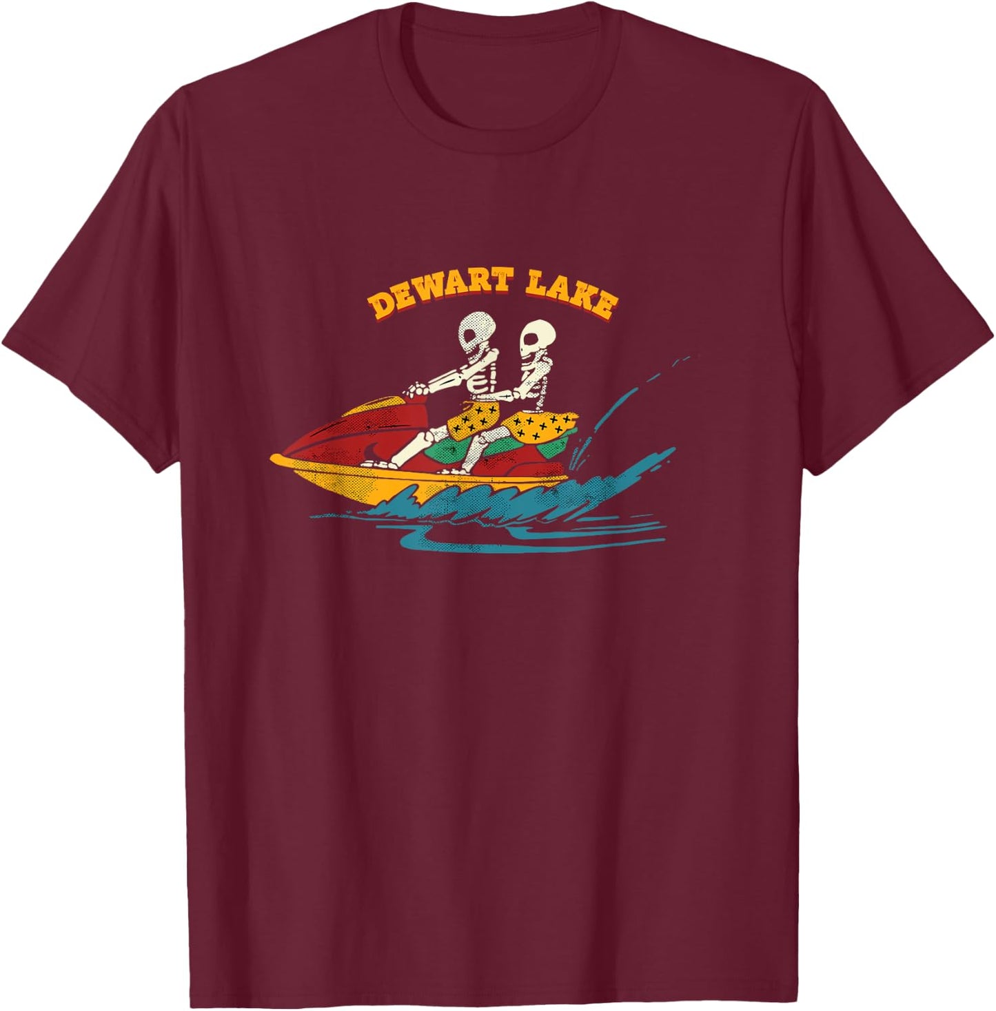 Dewart Lake Indiana Funny Skeleton Jet Ski Retro T-Shirt - T-Shirt | Maroon
