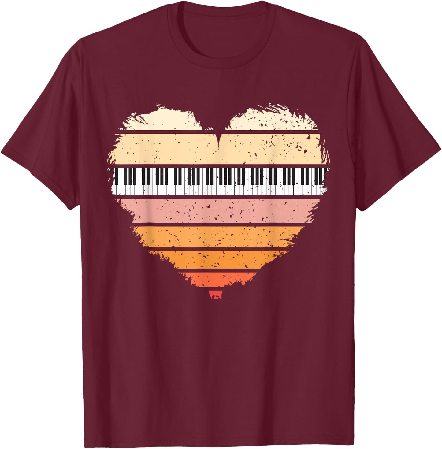 Piano Lover Pianist Piano Player Retro Sunset Heart Musician T-Shirt - T-Shirt | Maroon