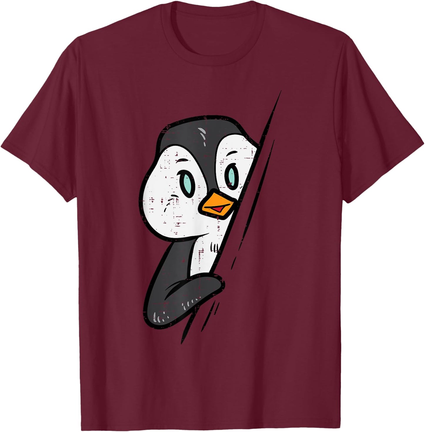 Emperor Penguin Hiding Peeking Cute Women Boys Girls Kid Men T-Shirt - T-Shirt | Maroon