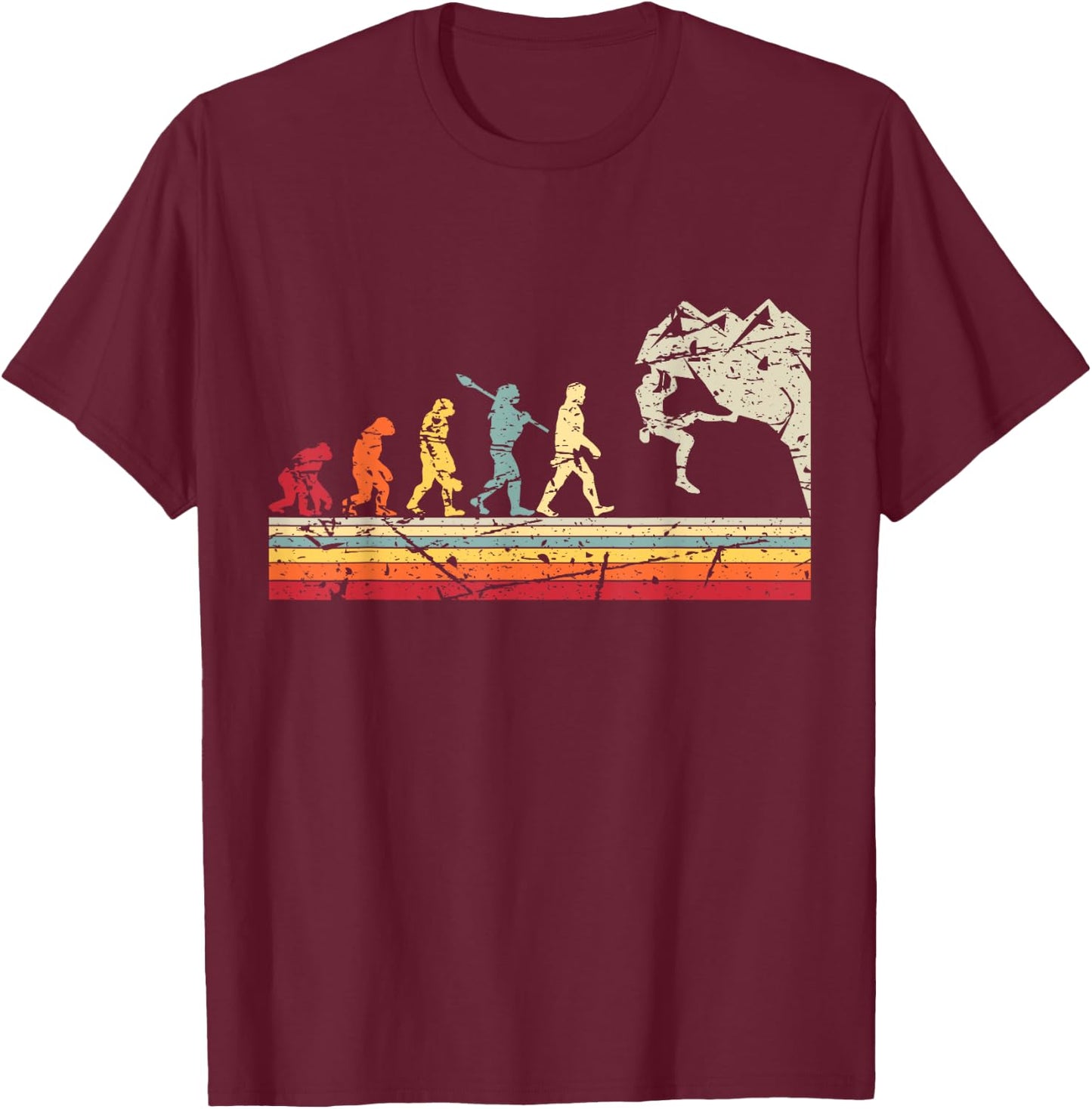 Rock Climbing Human Evolution Vintage Climber T-Shirt - T-Shirt | Maroon