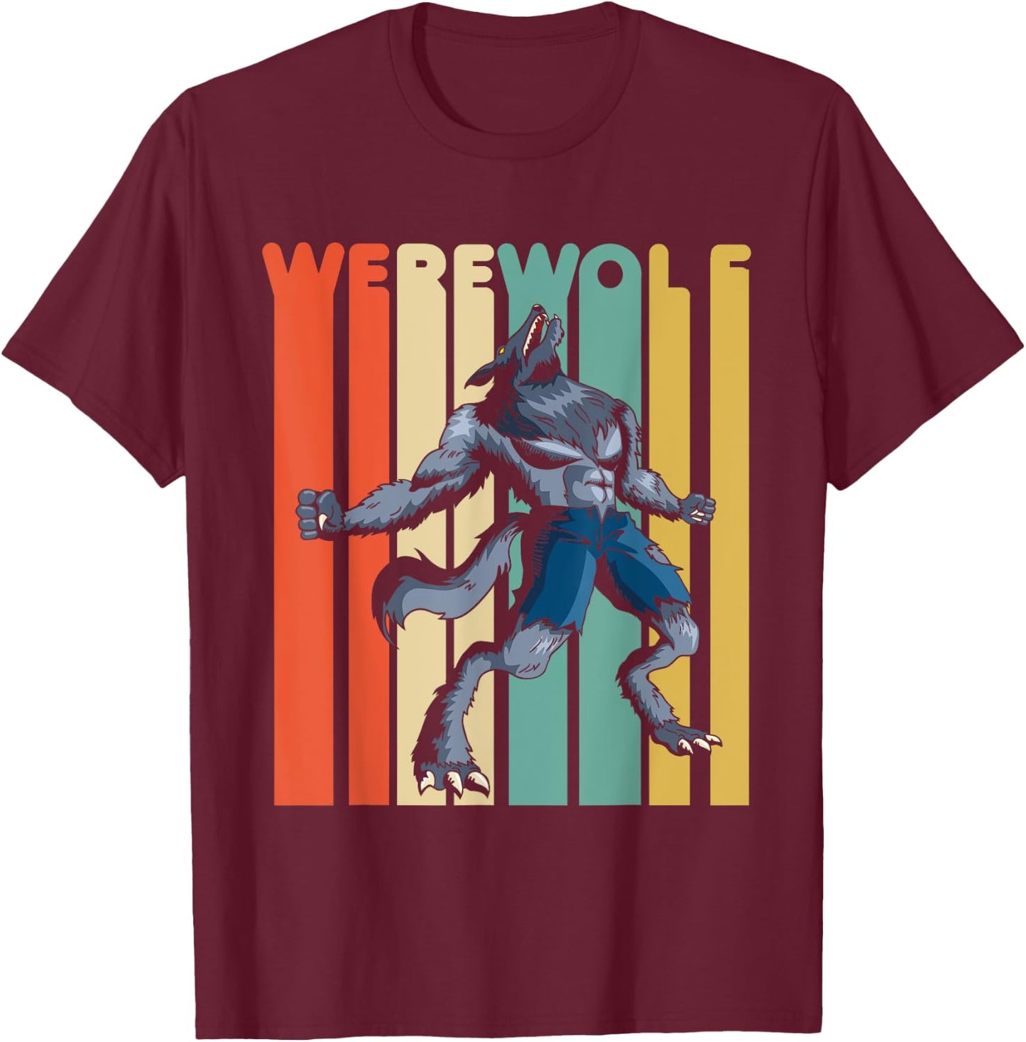 Vintage Style Werewolf Retro Halloween Design T-Shirt - T-Shirt | Maroon