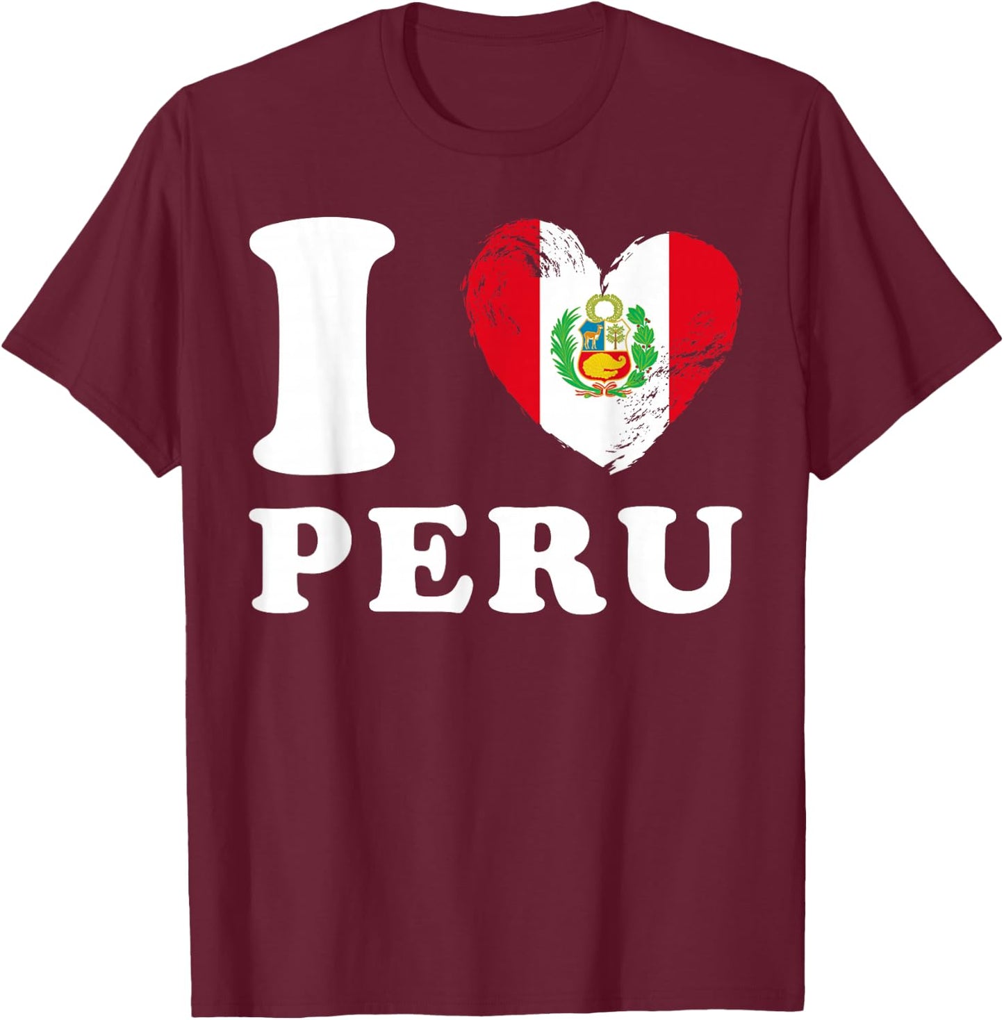 I Love Peru - Heart Flag Peru T-Shirt - T-Shirt | Maroon