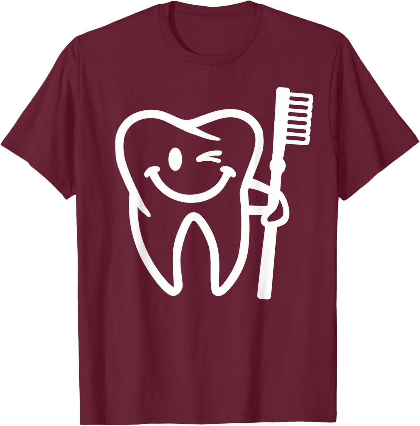 Smiling Tooth with Toothbrush T-Shirt - T-Shirt | Maroon