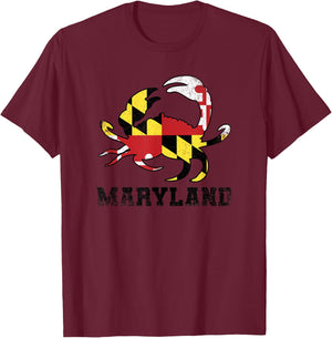 Maryland State Flag Crab USA Patriotic American Pride Kids Men T-Shirt - T-Shirt | Maroon