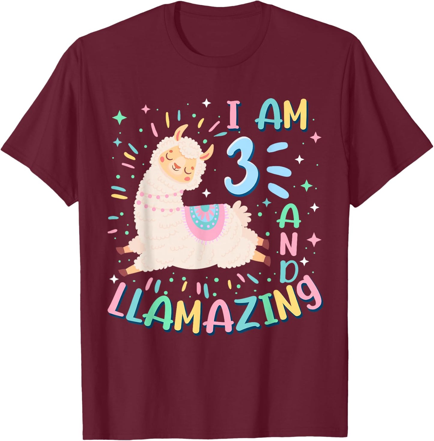 3rd Birthday I Am 3 Years Old And Llamazing Llama Girl Teens T-Shirt - T-Shirt | Maroon