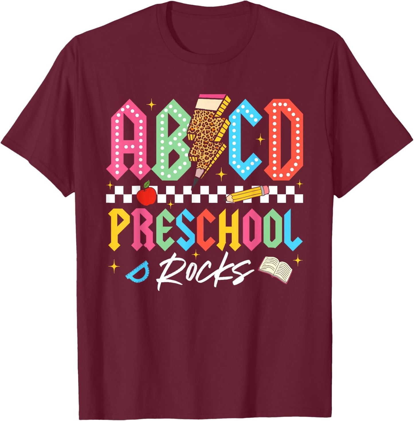 ABCD Preschool Rocks Pencil Lightning Teachers Rock Boys T-Shirt - T-Shirt | Maroon