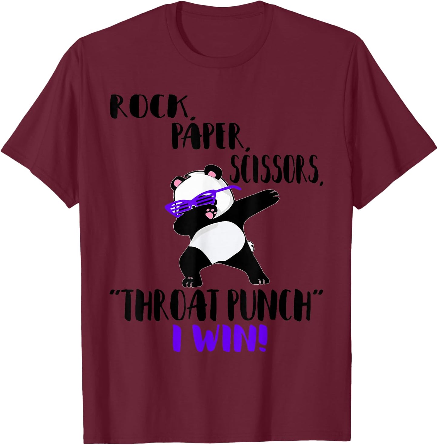 Funny Panda Rock Paper Scissors Throat Punch I Win T-Shirt - T-Shirt | Maroon