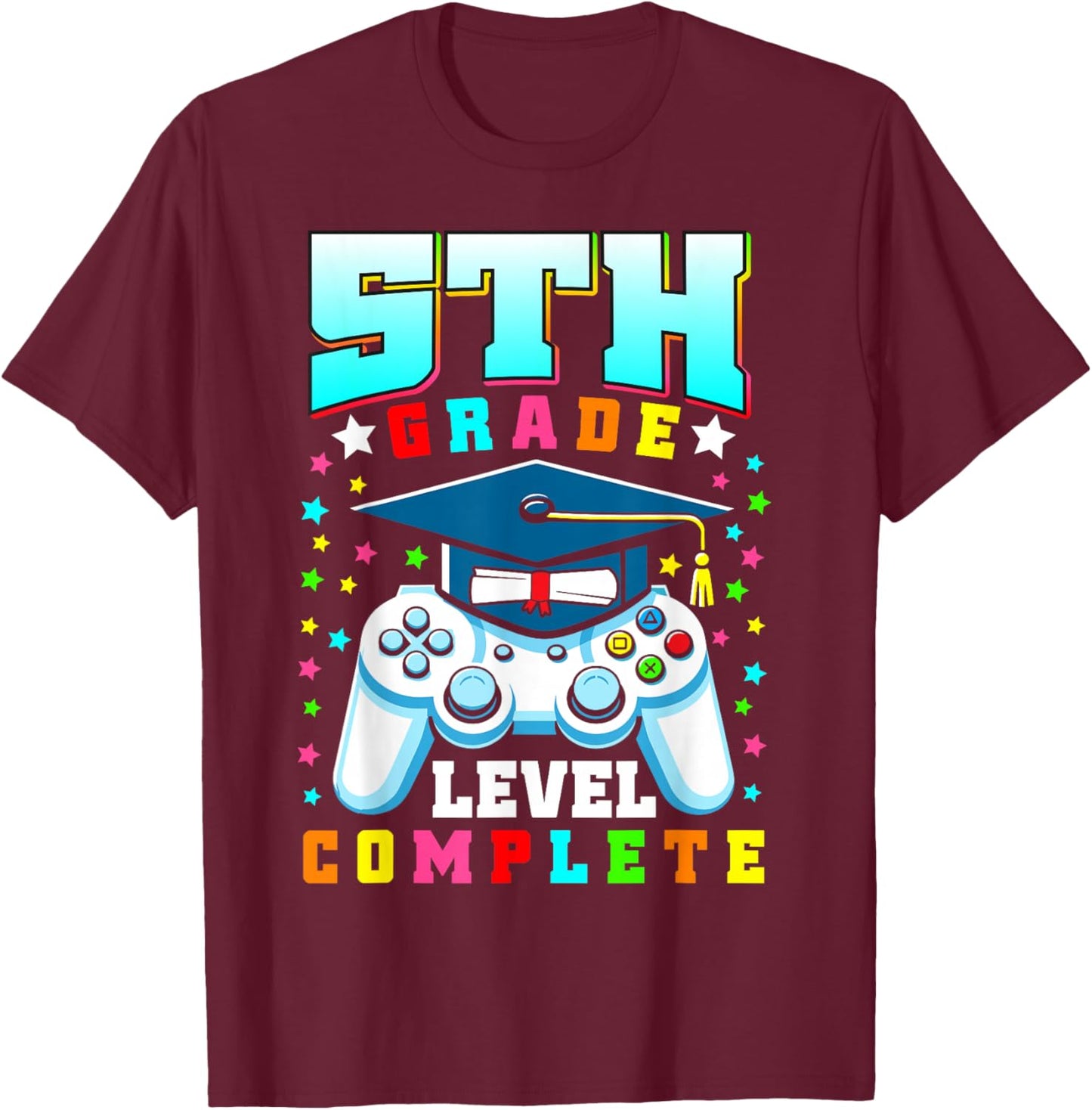 5th Grade Level Complete 5th Grade Graduation Gamers Kids T-Shirt - T-Shirt | Maroon
