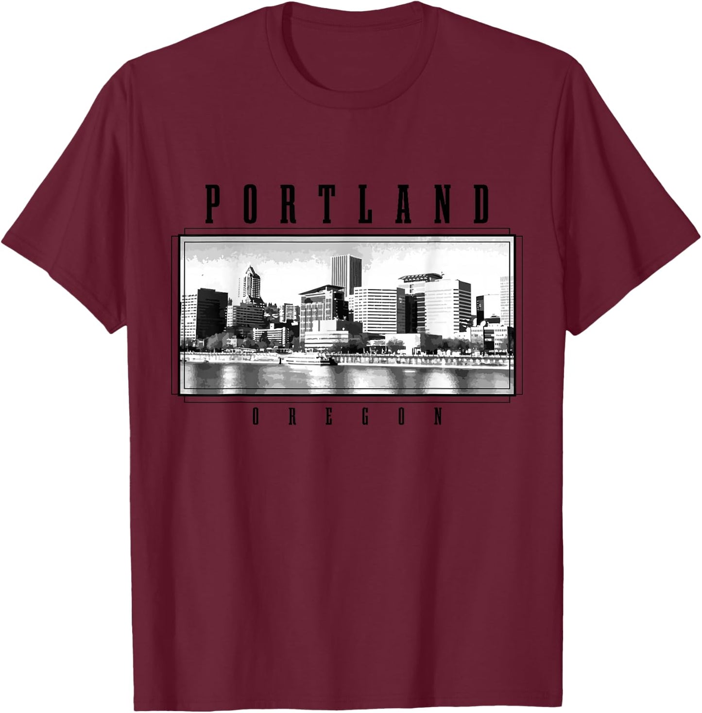Portland Oregon Vintage Skyline USA America Souvenir T-Shirt - T-Shirt | Maroon