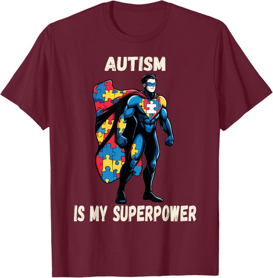 Children's Funny Autism Awareness SuperPower , Black, S T-Shirt - T-Shirt | Maroon