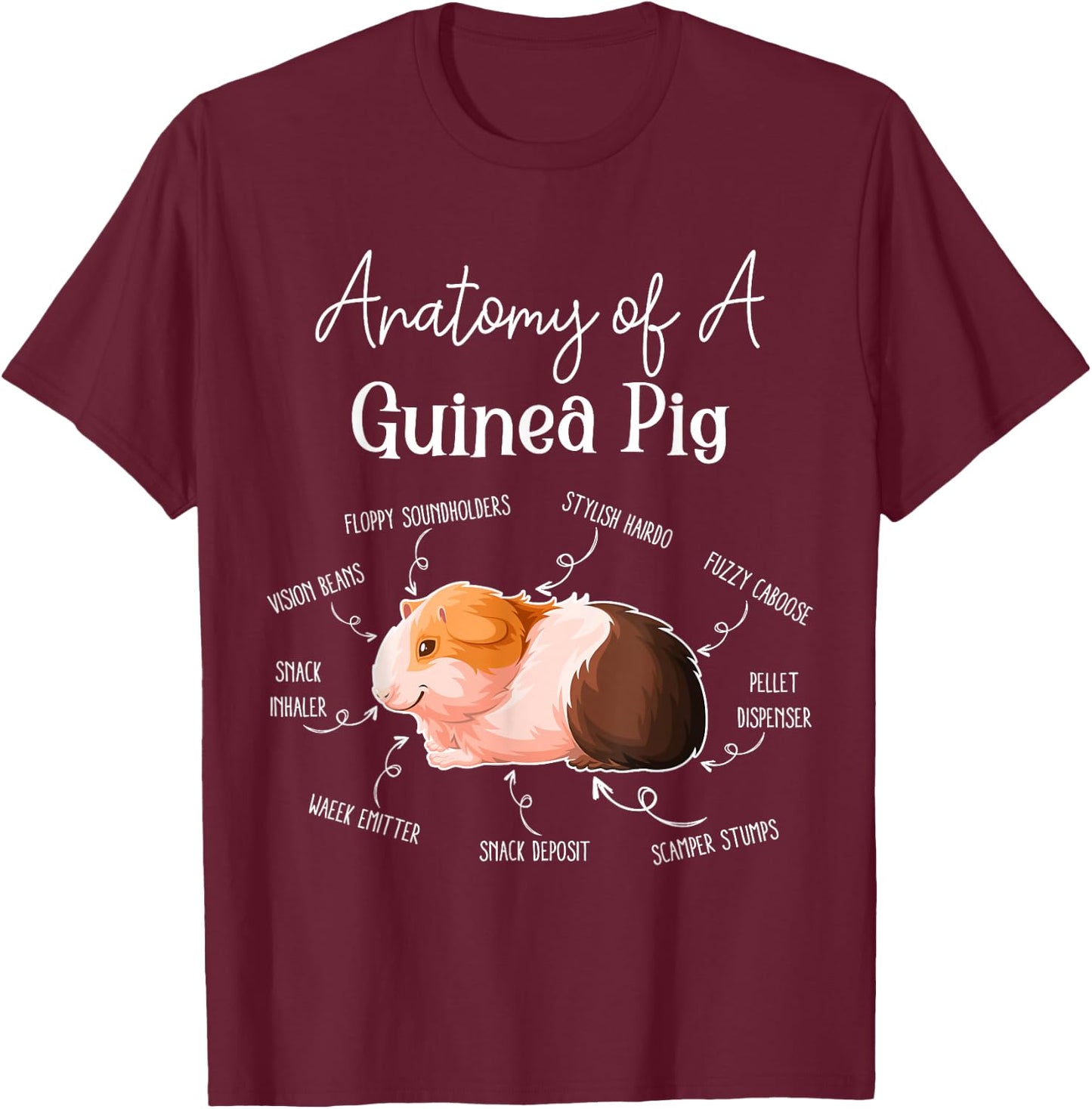 Cute & Funny Guinea Pig Gifts Men Kids x Anatomy Of A Guinea Pig - Black, Small T-Shirt - T-Shirt | Maroon