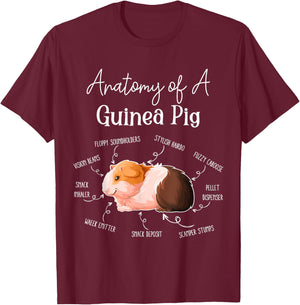 Cute & Funny Guinea Pig Gifts Men Kids x Anatomy Of A Guinea Pig - Black, Small T-Shirt - T-Shirt | Maroon