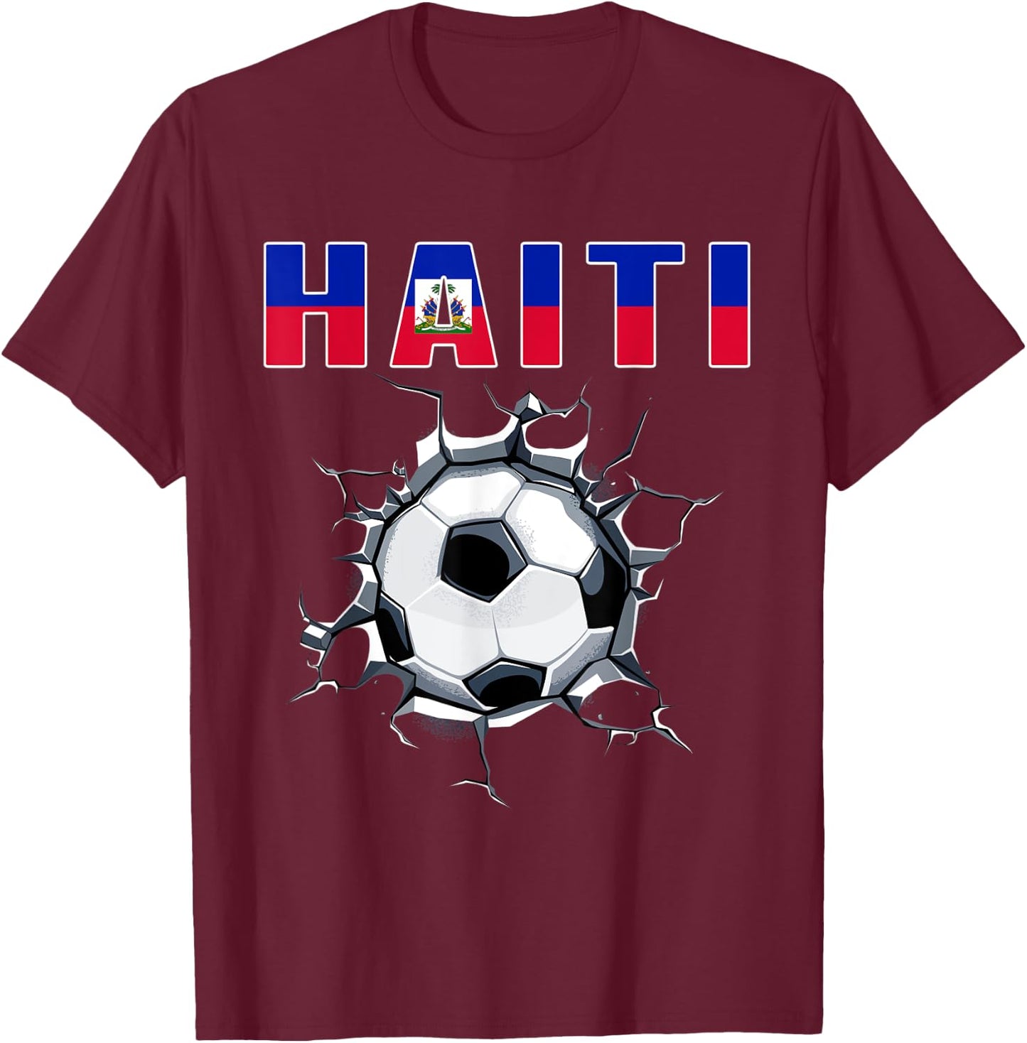 Haiti Soccer Fans Jersey Haitian Football In Cracked Wall T-Shirt - T-Shirt | Maroon
