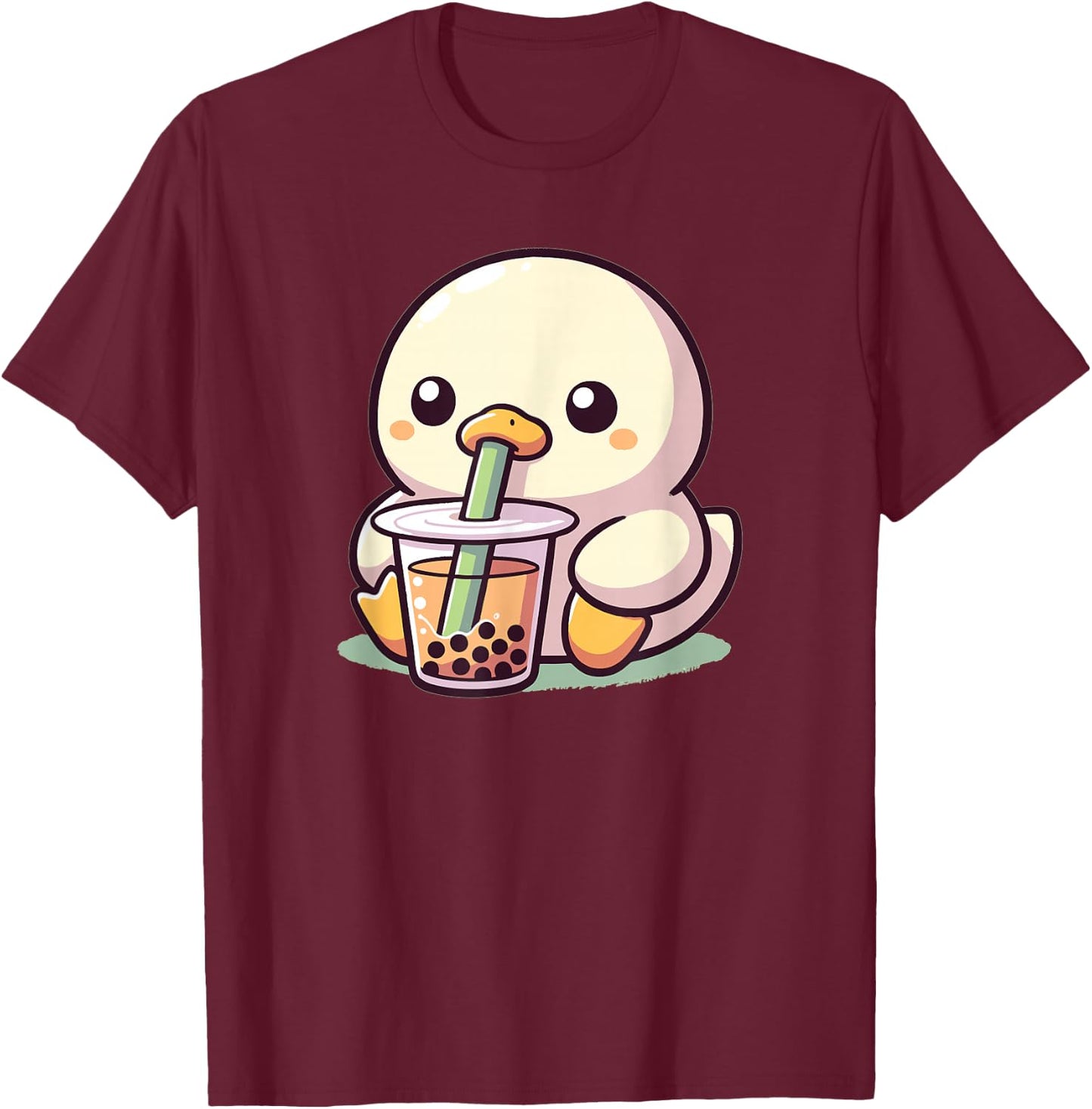Discover Animal Designs In Kawaii Style Here Women's Kawaii Duck Bubble Tea Boba Duck Black Small Regular Fit Short Sleeve Cotton 65% Polyester 35% T-Shirt - T-Shirt | Maroon