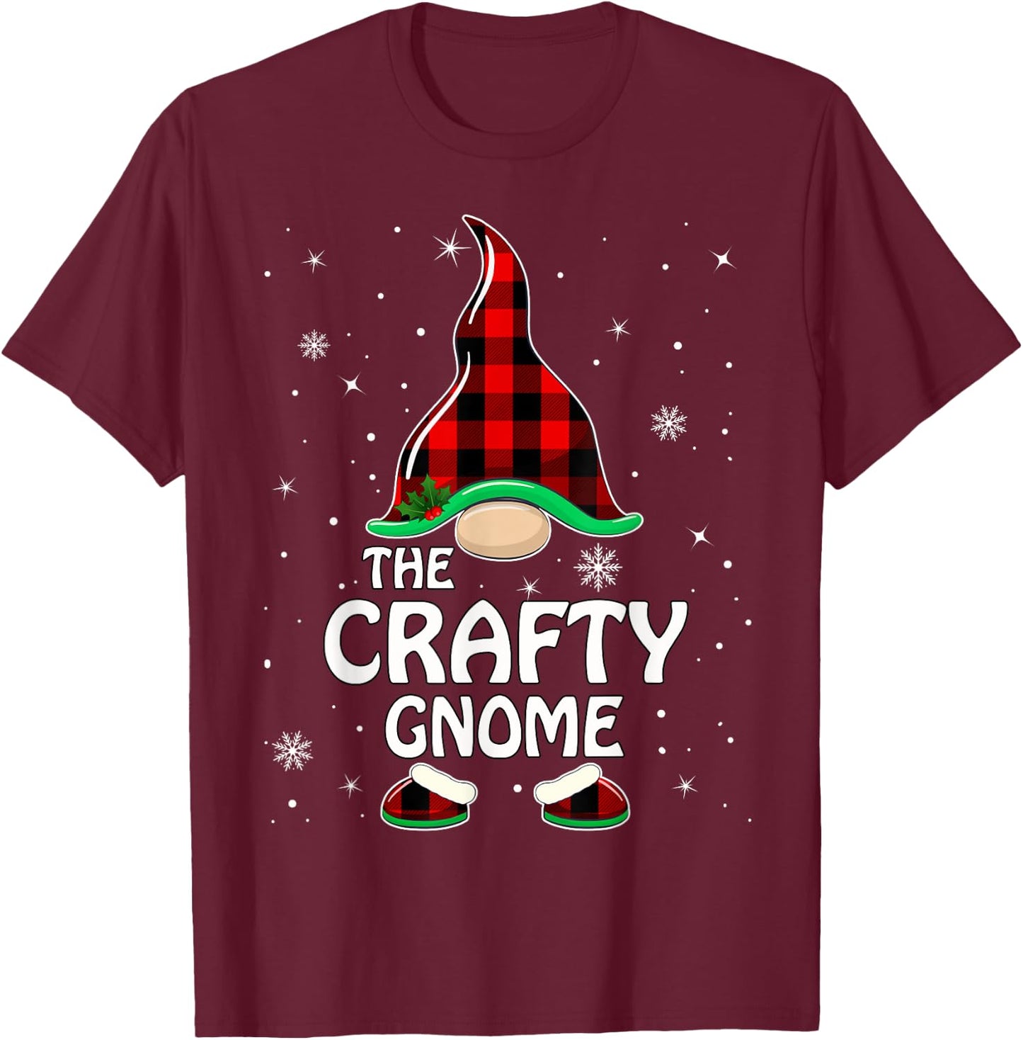 Crafty Gnome Buffalo Plaid Matching Family Christmas Pajama T-Shirt - T-Shirt | Maroon
