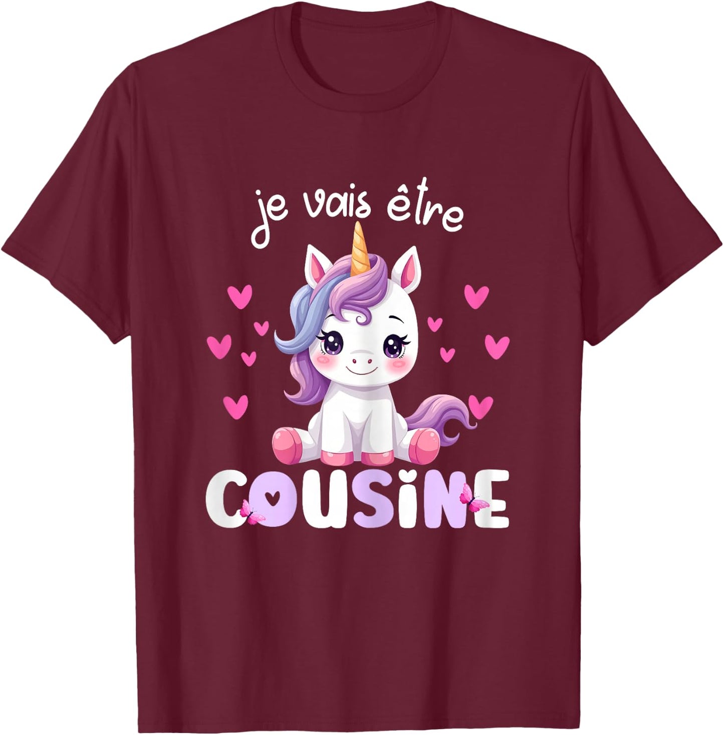 I Will Be Cousin Unicorn Announcement Pregnancy Cousin , Black, Female X-Small T-Shirt - T-Shirt | Maroon