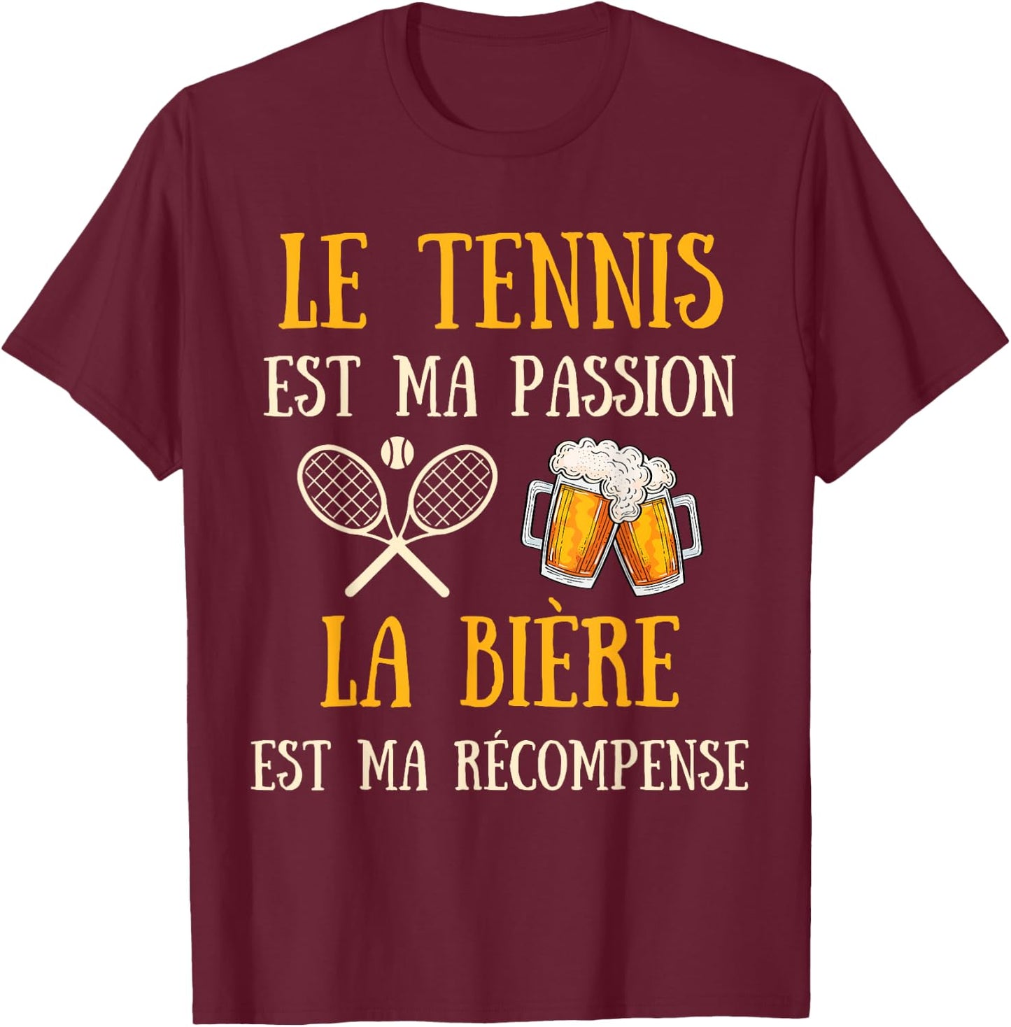 Men's Tennis Humour Tennisman Gift Humorous Beer , Black, S T-Shirt - T-Shirt | Maroon