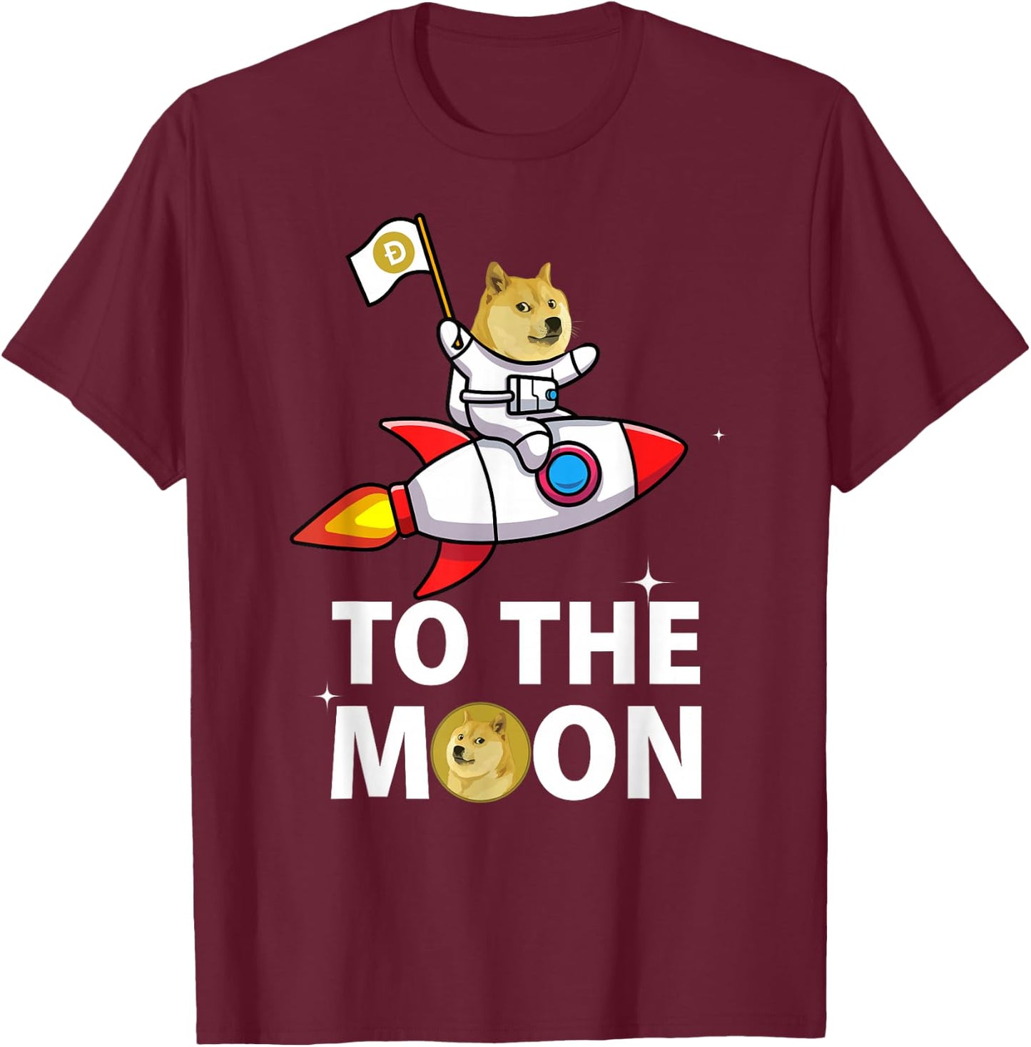 Funny Dogecoin to the Moon , Space Suite DOGE Coin T-Shirt - T-Shirt | Maroon