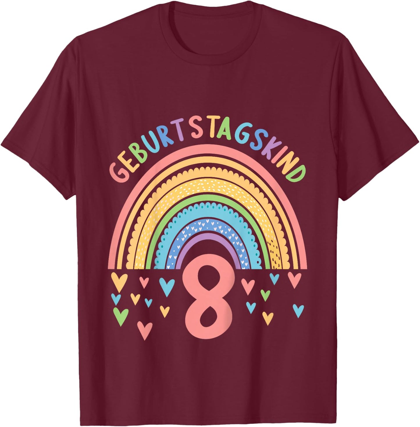 8 Jahre alt Junge Mädchen Rainbow Regenbogen 8. Geburtstag T-Shirt - T-Shirt | Maroon