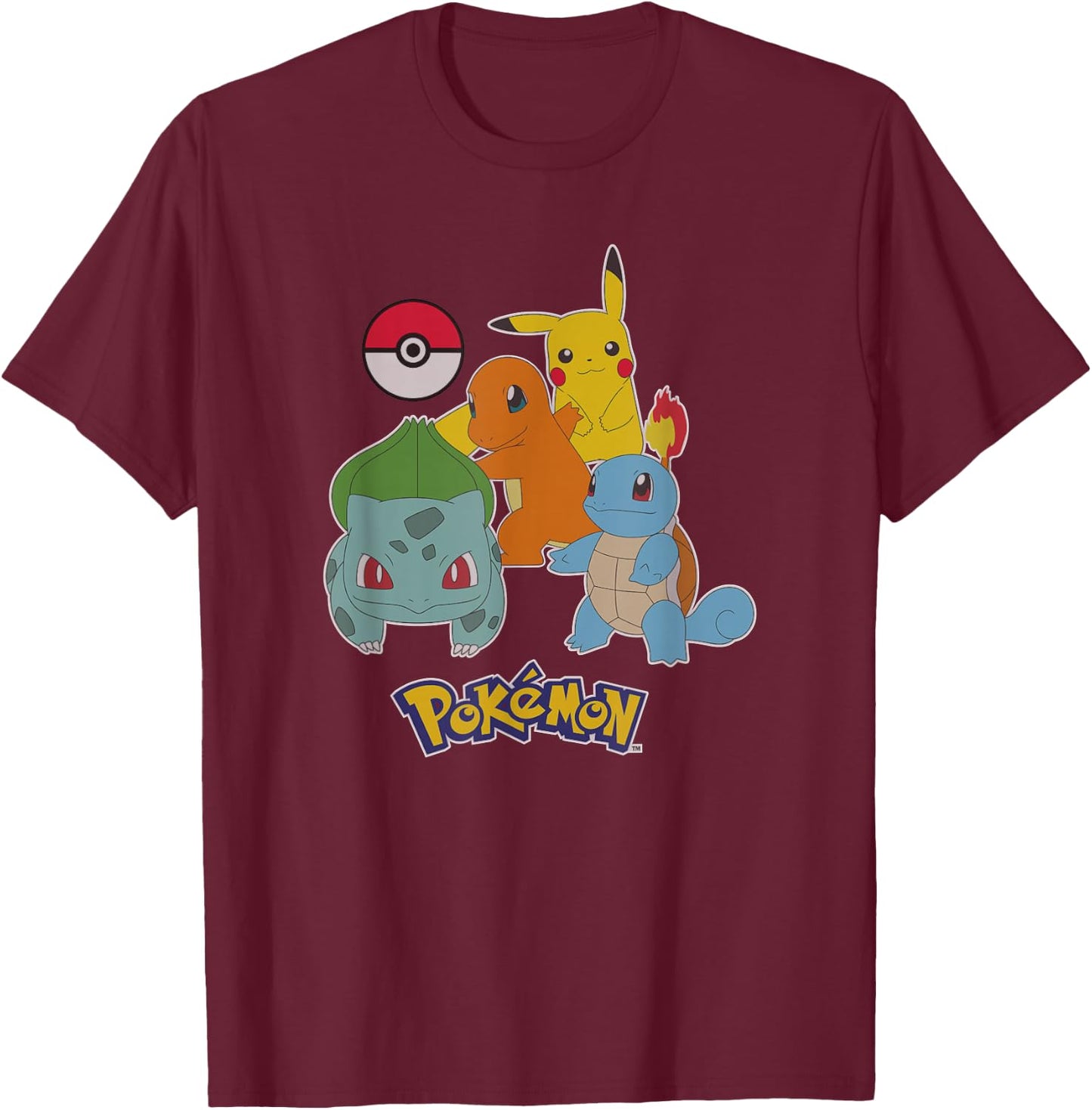 Pokémon First Generation Group Shot Logo T-Shirt - T-Shirt | Maroon
