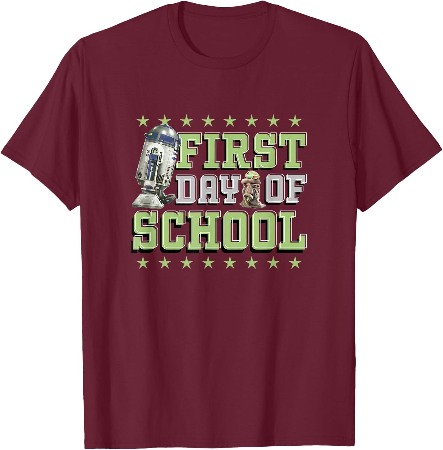 Star Wars: The Mandalorian Grogu R2-D2 First Day Of School T-Shirt - T-Shirt | Maroon