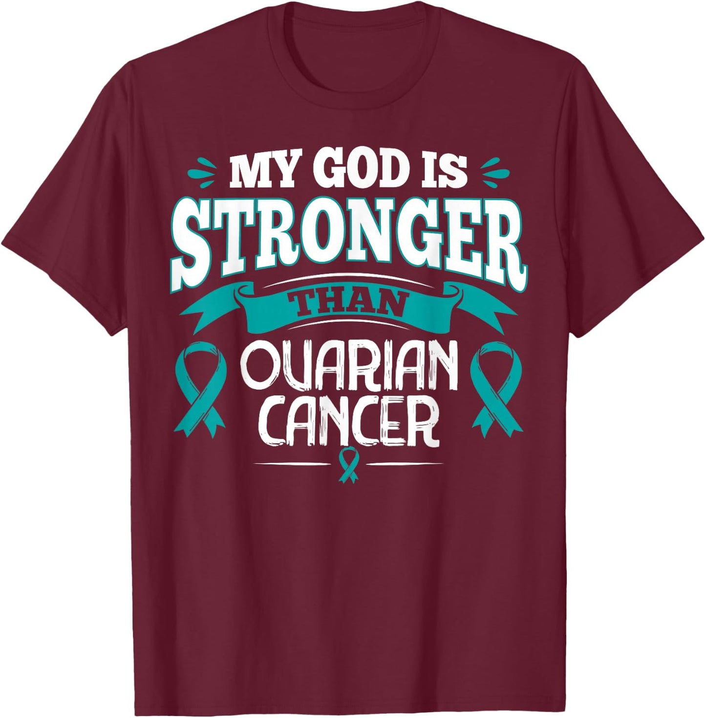 Gift Ovarian Cancer Patients Teal Ribbon T-Shirt - T-Shirt | Maroon