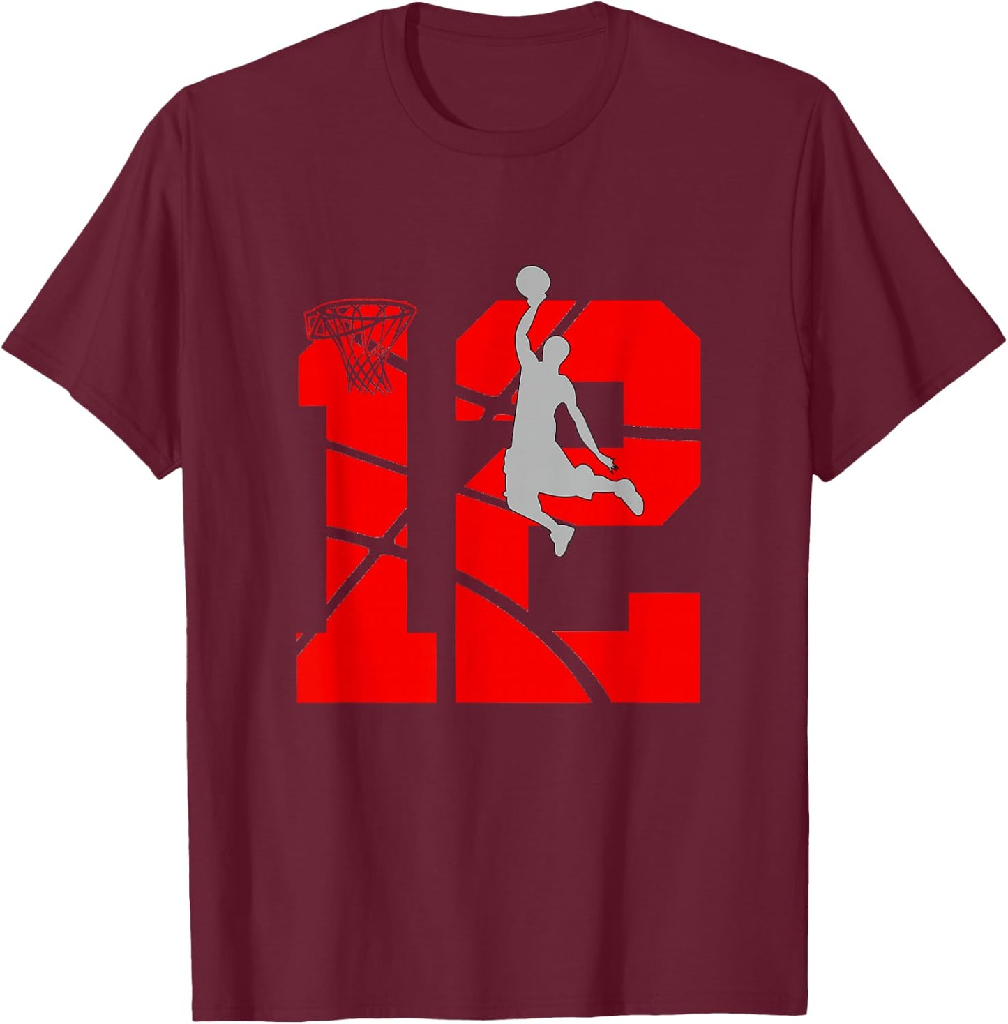 12 Year Old 12th Basketball Birthday PartyTheme Boys Girls T-Shirt - T-Shirt | Maroon