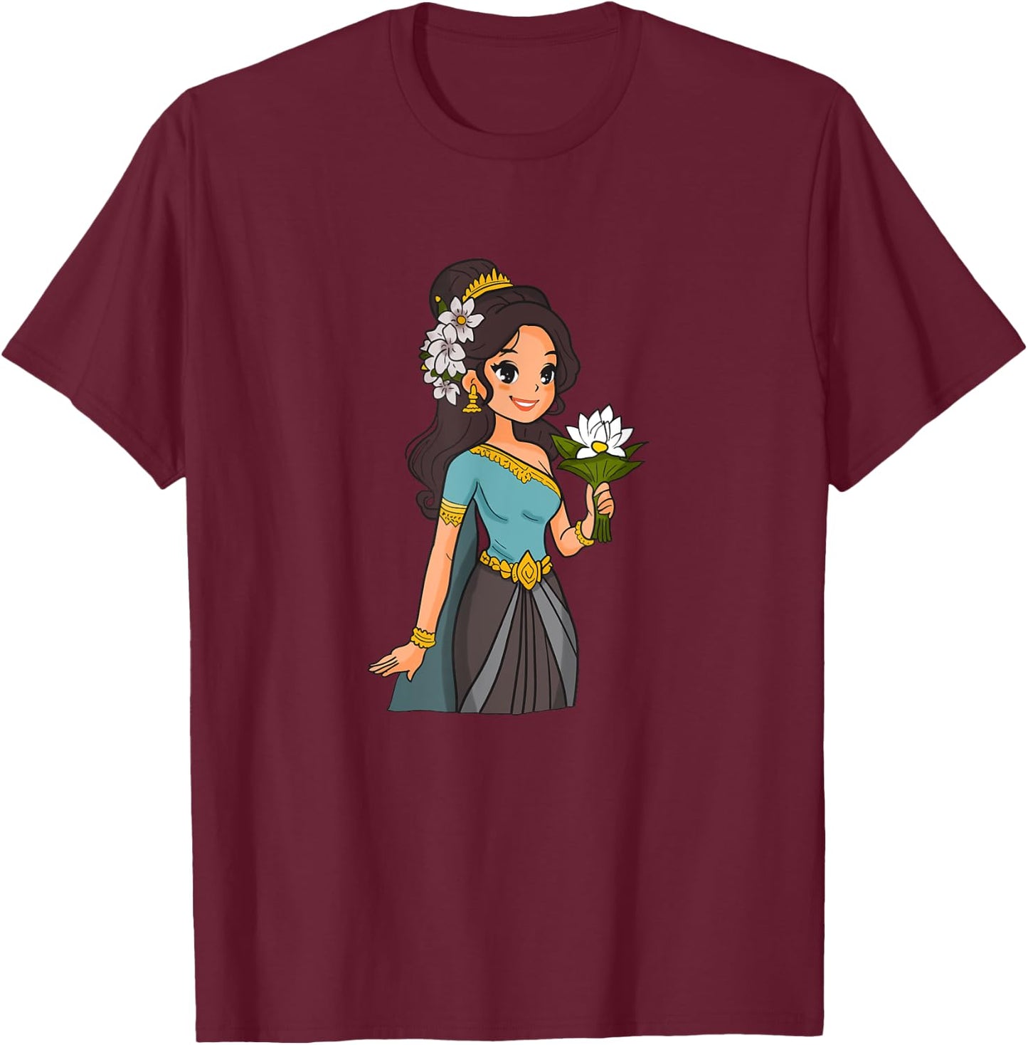 Cambodia Cambodian Woman Khmer Girl Apsara T-Shirt - T-Shirt | Maroon