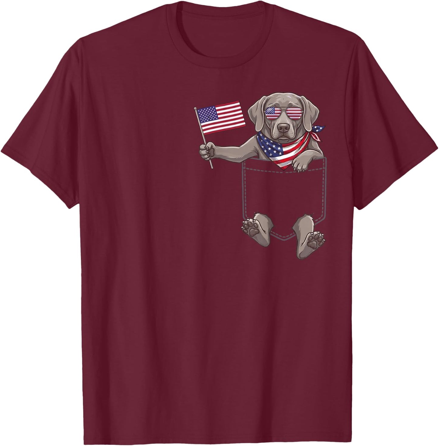 Weimaraner Dog Pocket Patriotic American Flag 4th of July T-Shirt - T-Shirt | Maroon