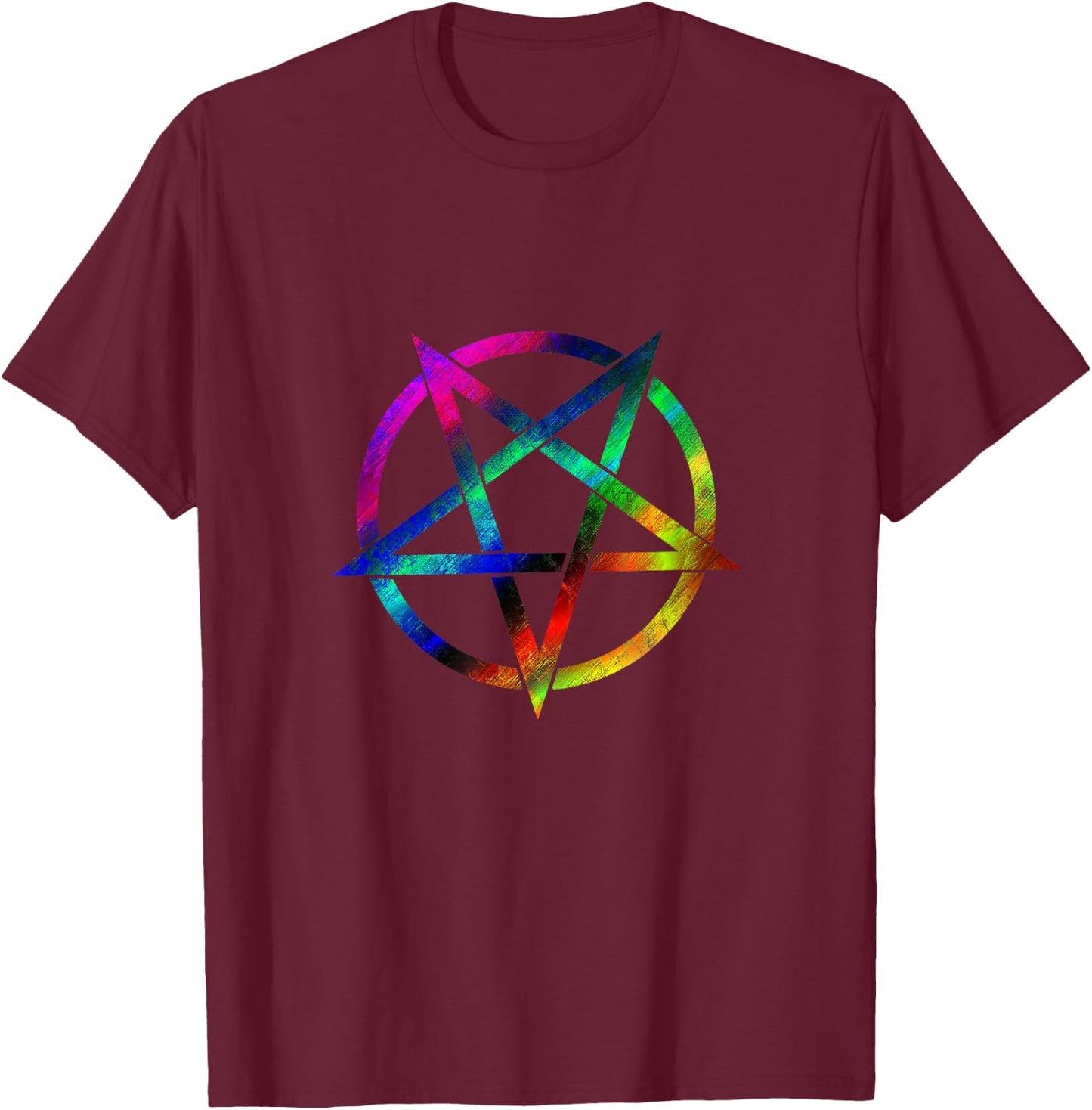 Rainbow Pentagram - Wiccan Pagan Witch T-Shirt - T-Shirt | Maroon