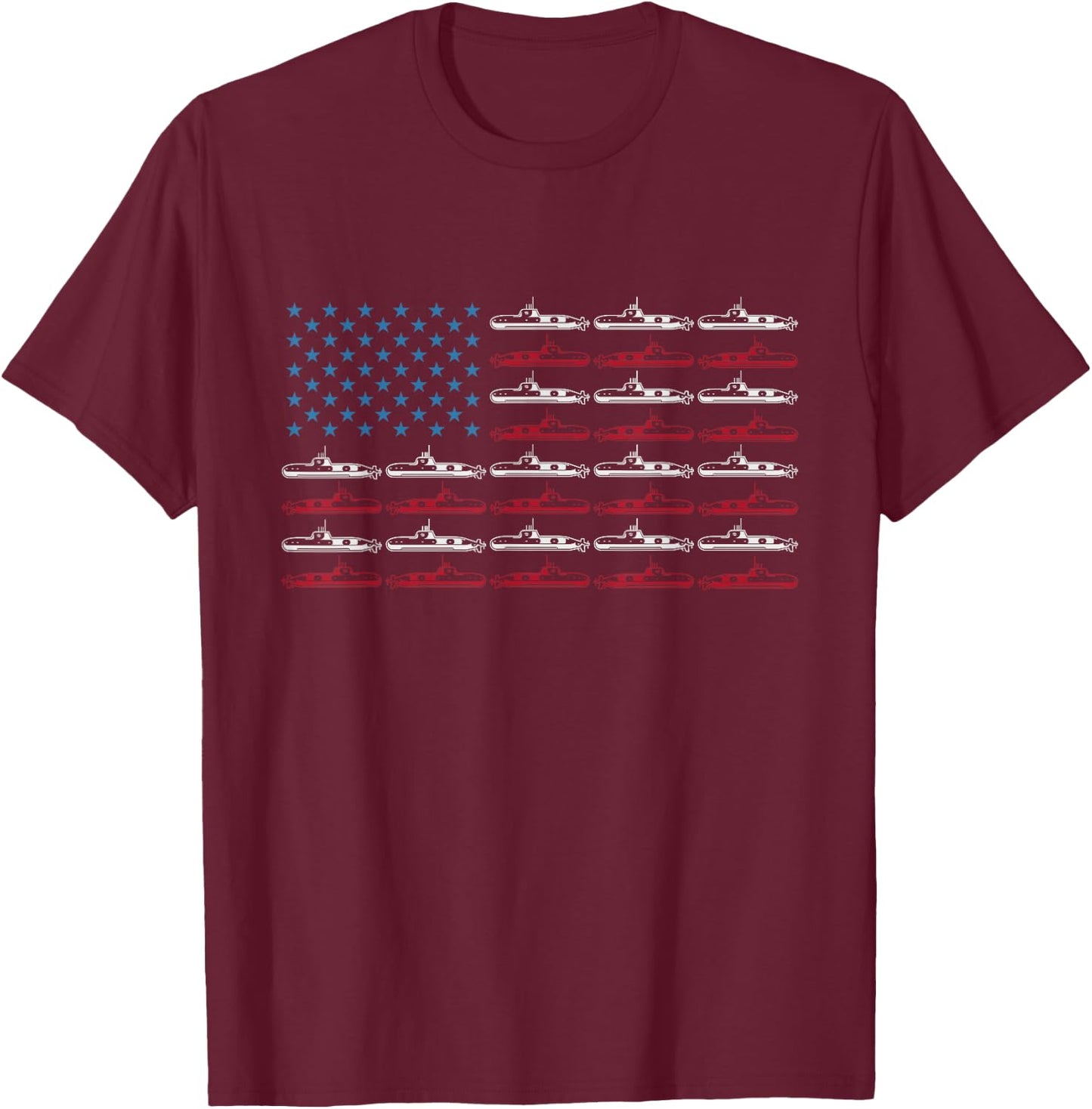 Vintage Submarine American Flag 4th of July T-Shirt - T-Shirt | Maroon