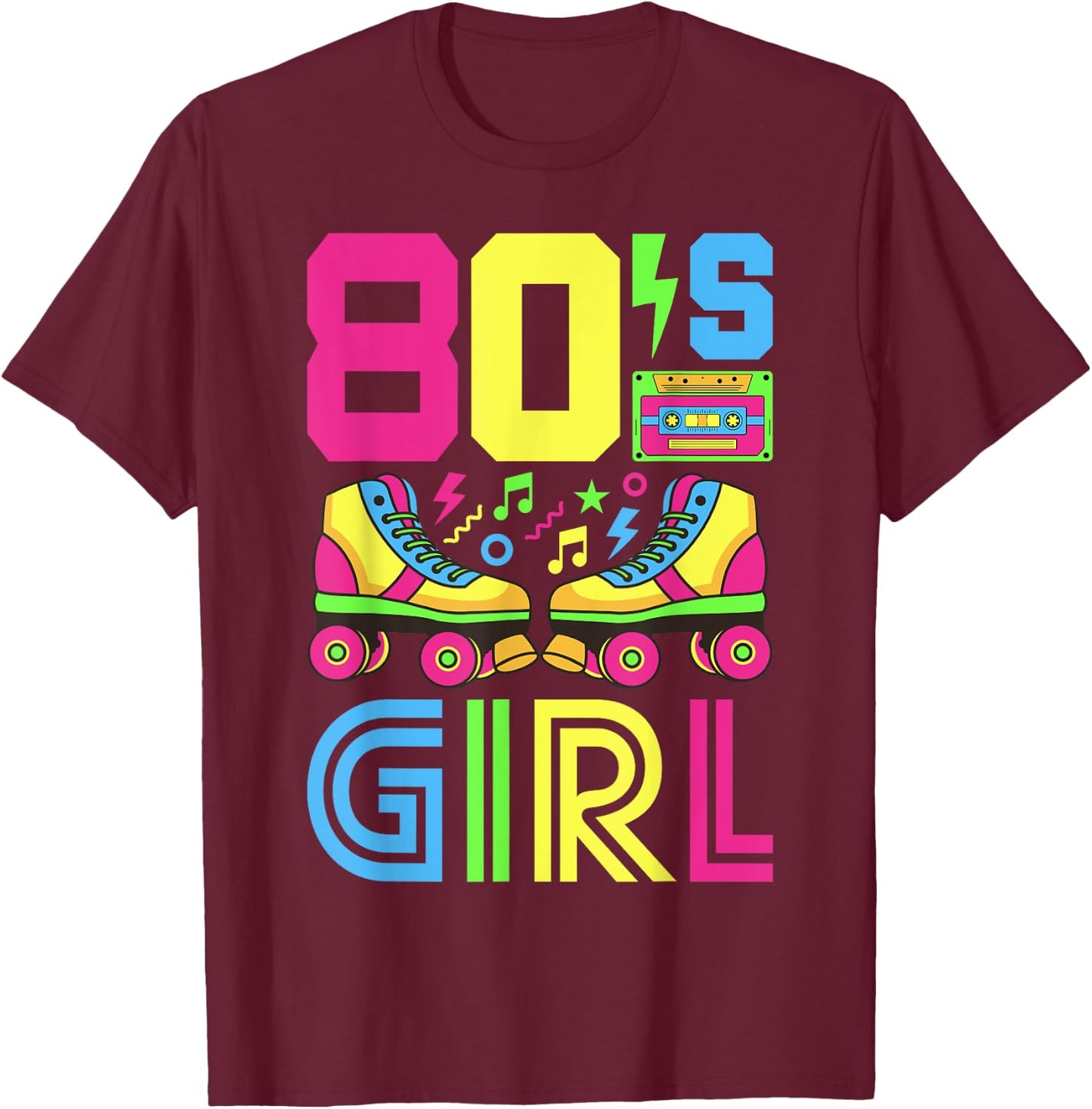 80s Girl 80s Outfit 80s Costume 80s Party 80s , black T-Shirt - T-Shirt | Maroon