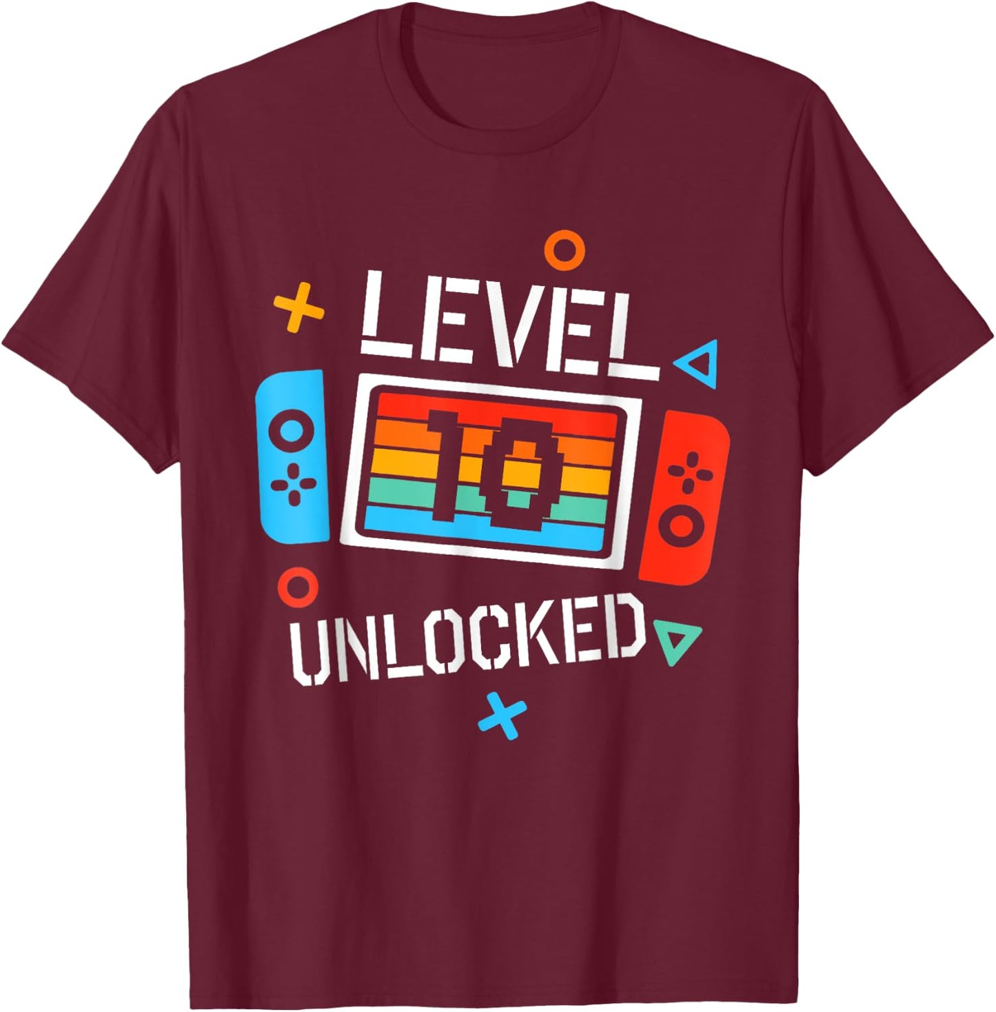 10 Year Old Level Unlocked Shirt 10th Birthday B-day T-Shirt - T-Shirt | Maroon