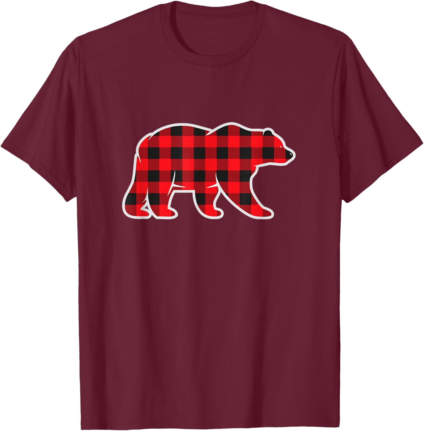 Red Buffalo Plaid Bear Matching Pajama Shirt Gingham Check T-Shirt - T-Shirt | Maroon
