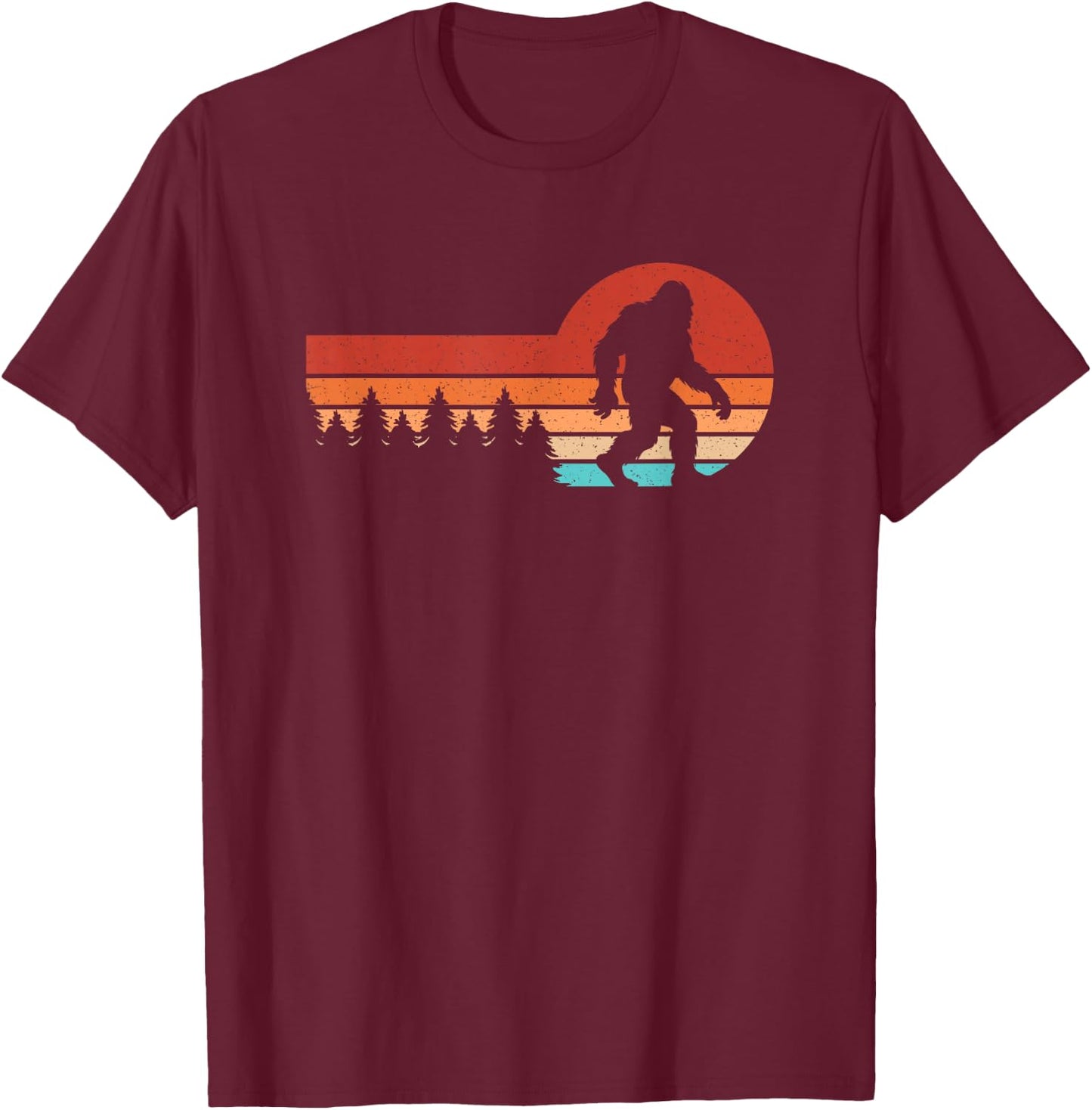 Retro Bigfoot Forest Trees Vintage Sasquatch Men T-Shirt - T-Shirt | Maroon