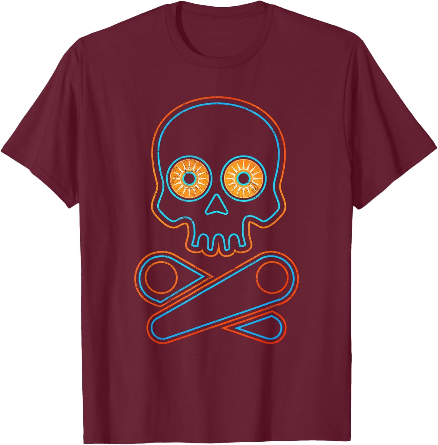 Classic Retro Pinball Design - Pinball Skull Halloween Gift T-Shirt - T-Shirt | Maroon