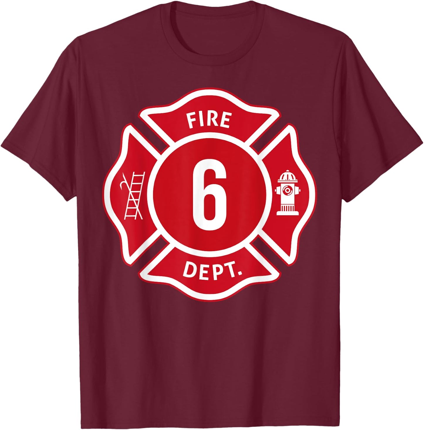 Kids Fire Truck 6th Birthday Boy Firefighter 6 Year Old T-Shirt - T-Shirt | Maroon