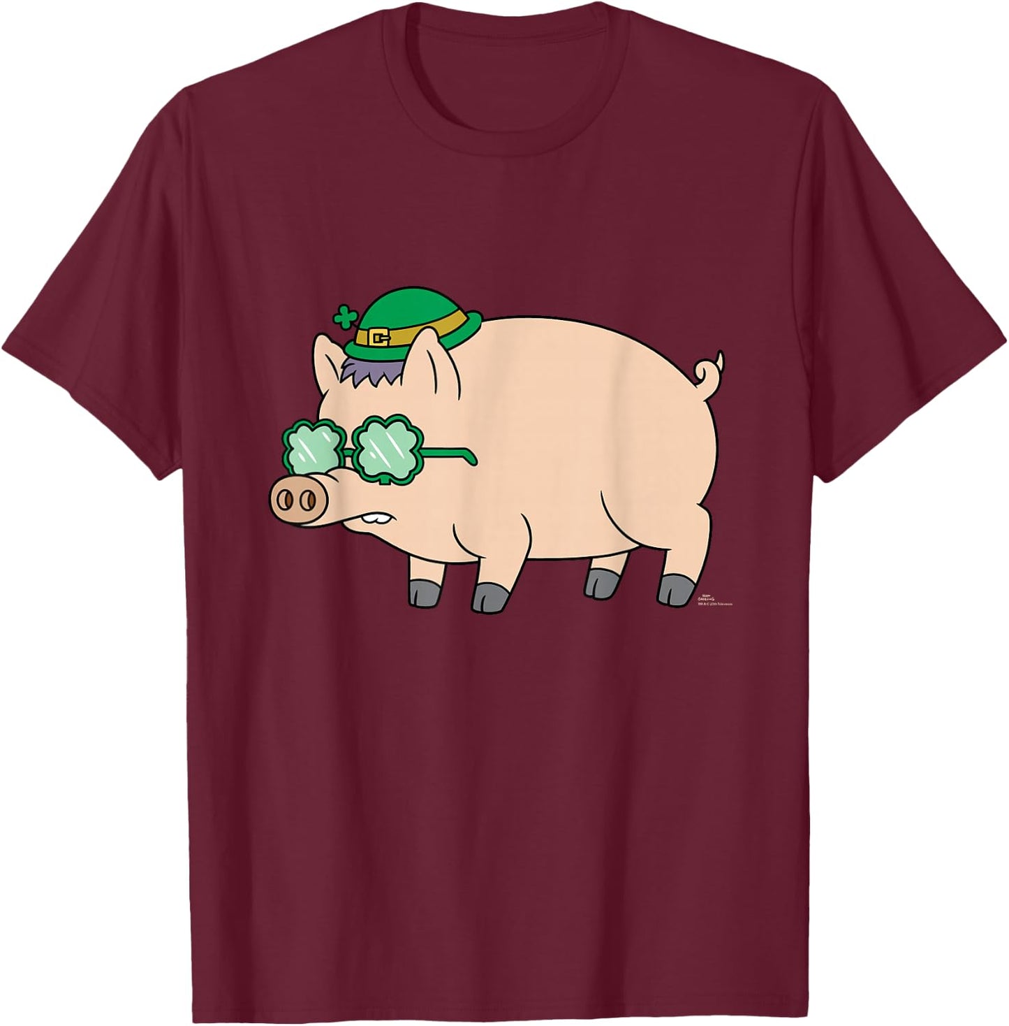 NEW The Simpsons St Patrick's Day Plopper Pig in Green Funny T-Shirt - T-Shirt | Maroon